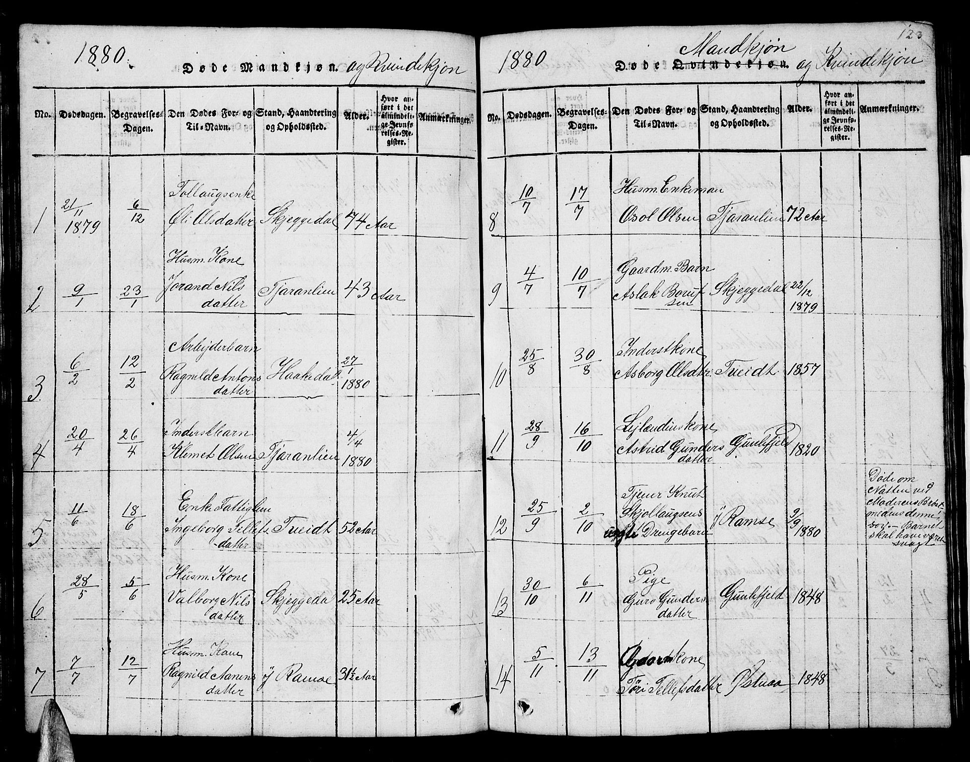 Åmli sokneprestkontor, SAK/1111-0050/F/Fb/Fbb/L0001: Klokkerbok nr. B 1, 1816-1889, s. 123