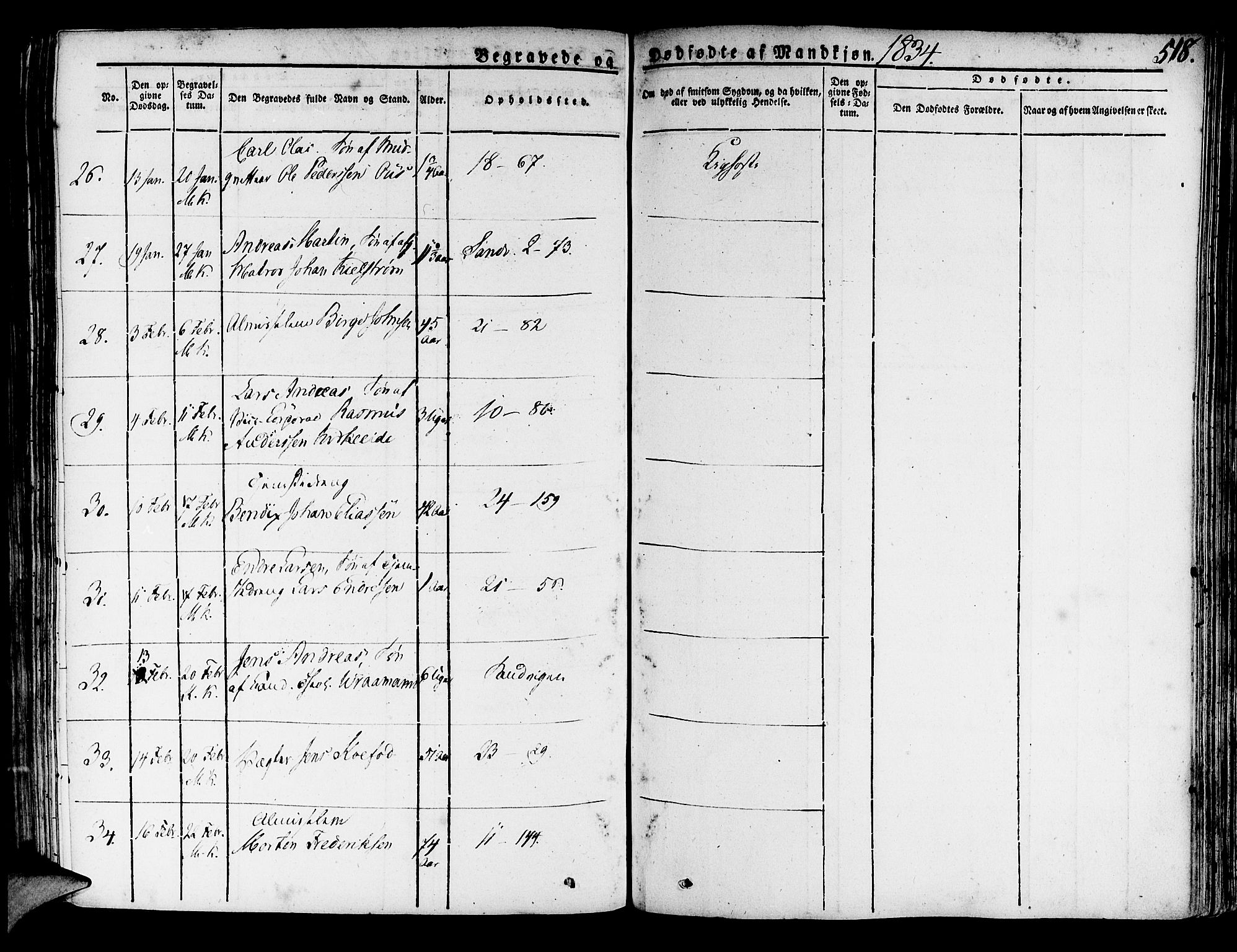 Korskirken sokneprestembete, AV/SAB-A-76101/H/Haa/L0014: Ministerialbok nr. A 14, 1823-1835, s. 518