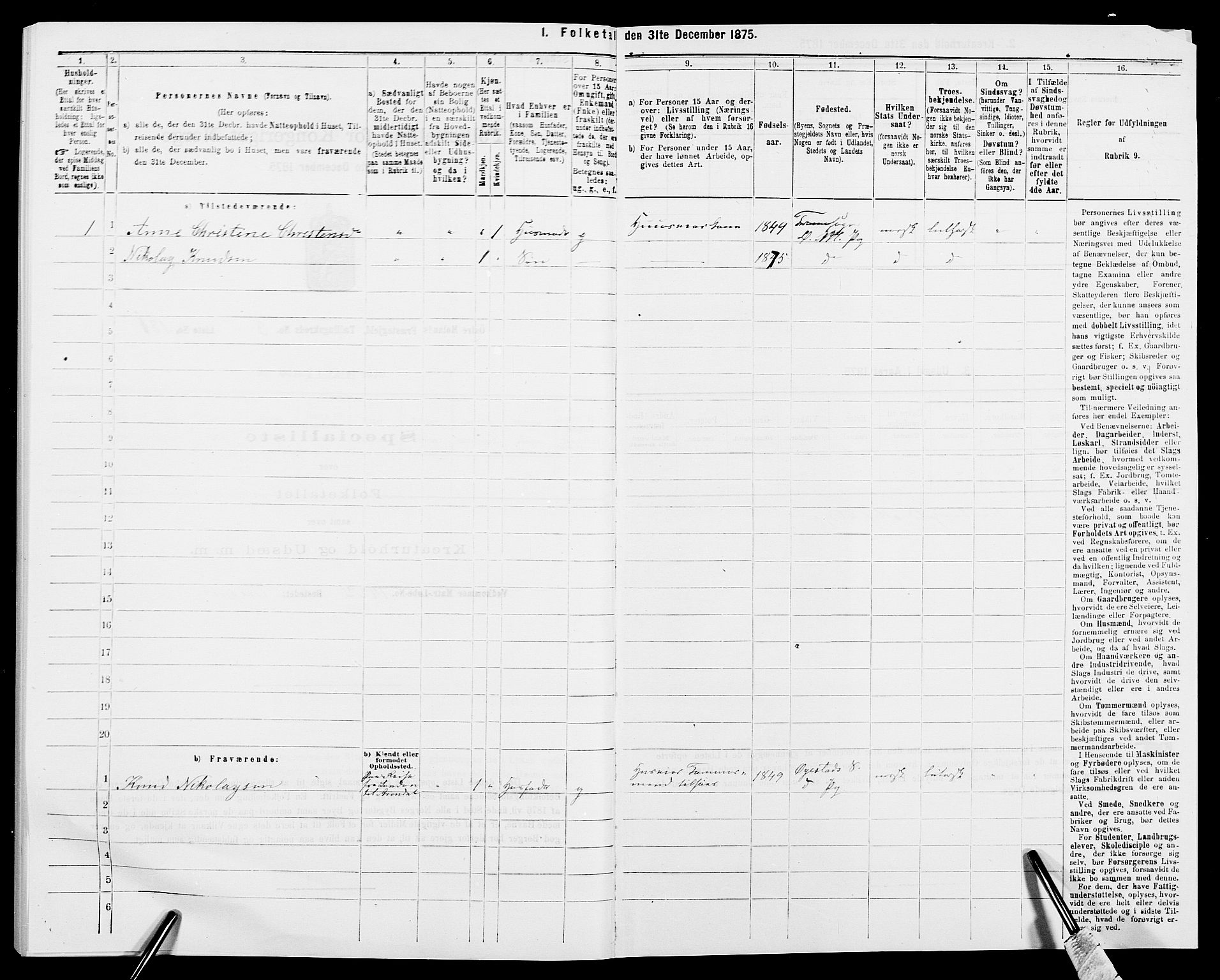 SAK, Folketelling 1875 for 0918P Austre Moland prestegjeld, 1875, s. 1533