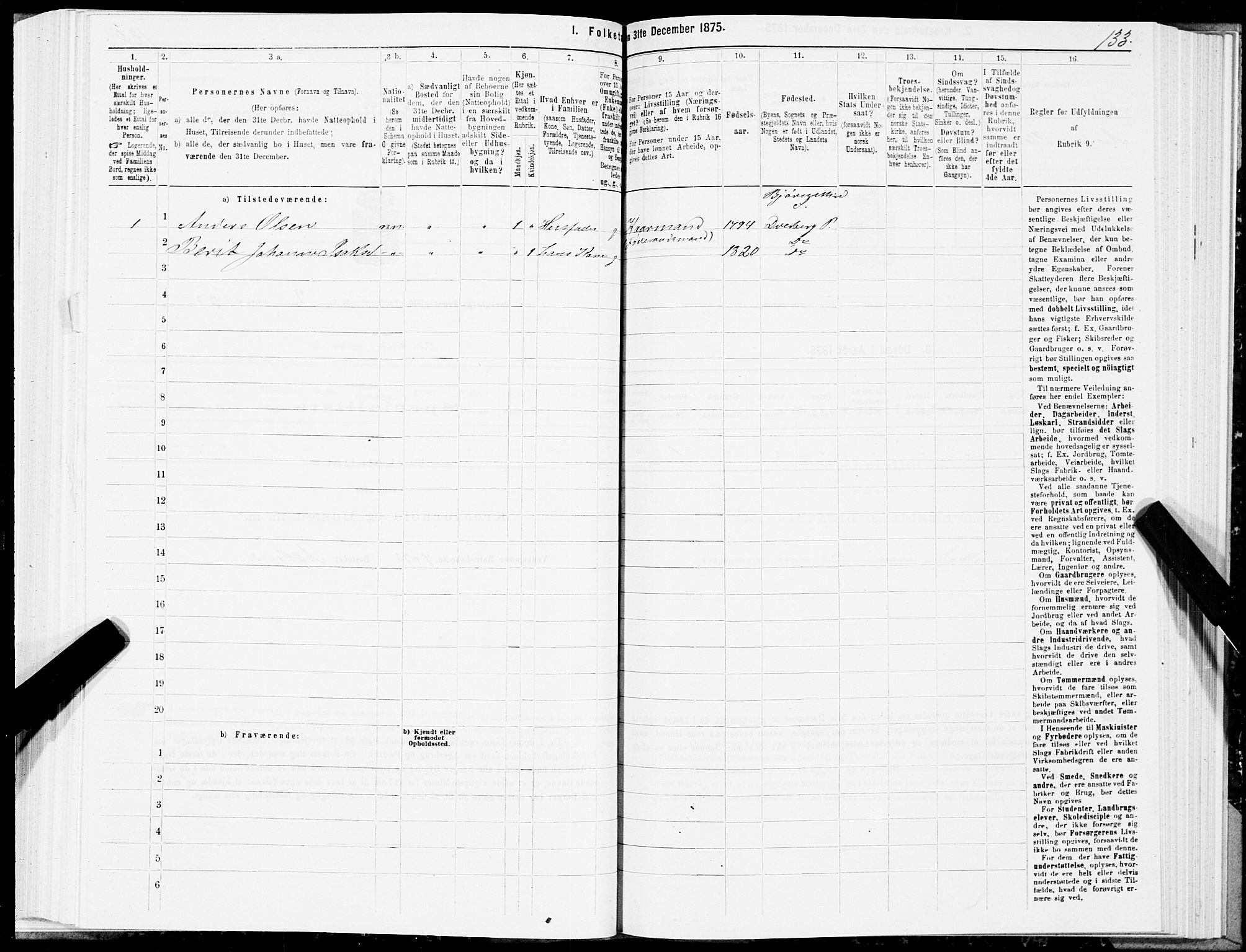SAT, Folketelling 1875 for 1872P Dverberg prestegjeld, 1875, s. 1133