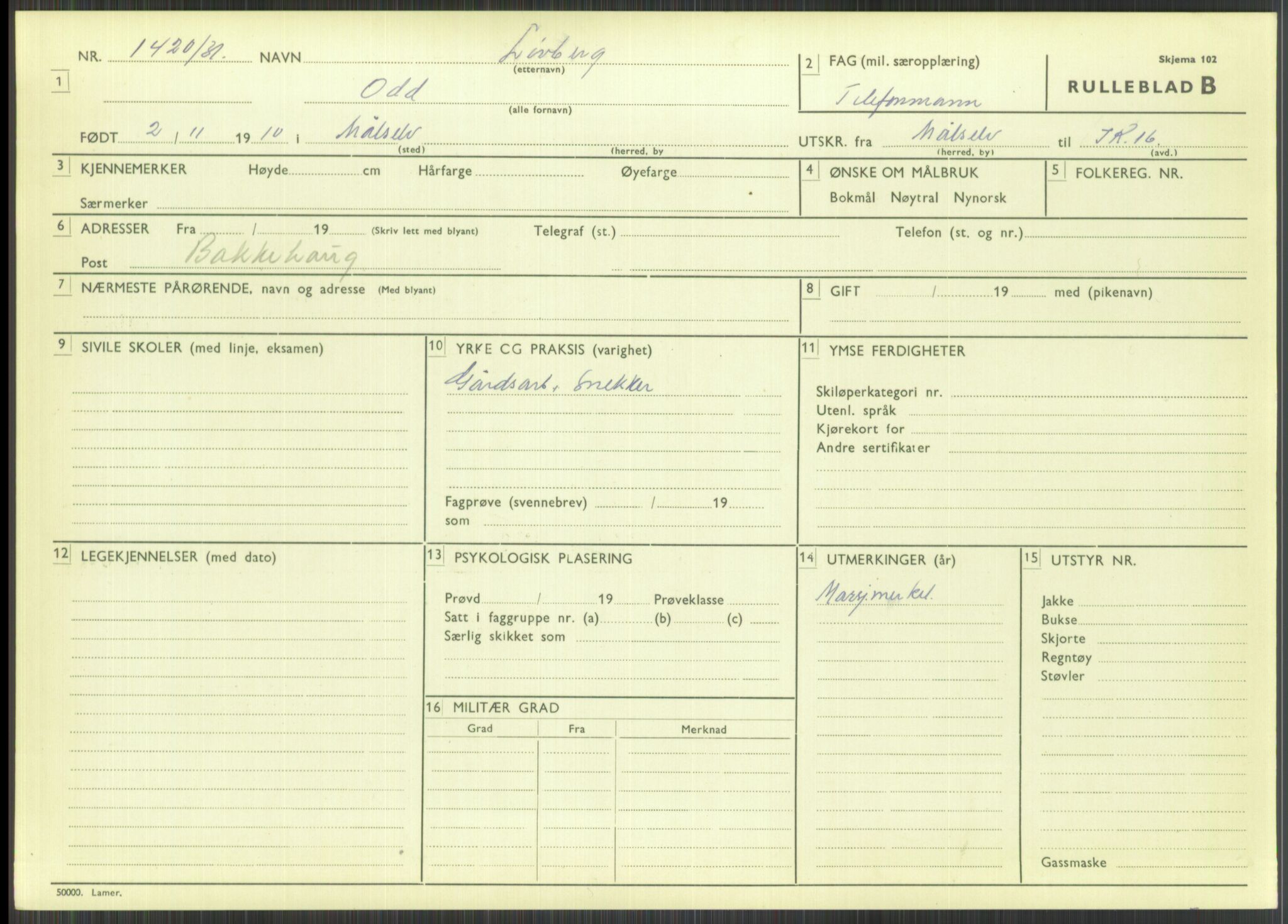 Forsvaret, Troms infanteriregiment nr. 16, AV/RA-RAFA-3146/P/Pa/L0015: Rulleblad for regimentets menige mannskaper, årsklasse 1931, 1931, s. 729