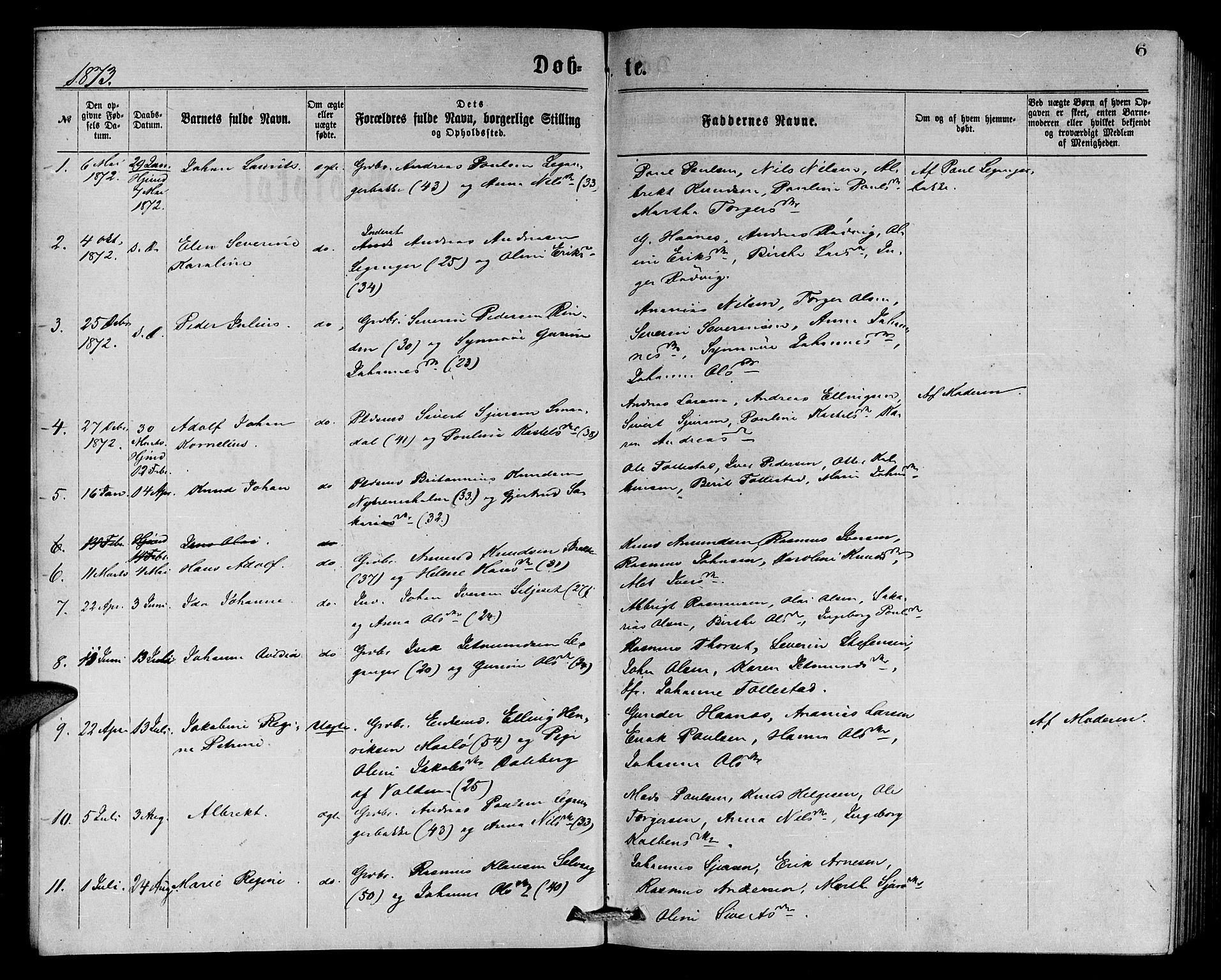 Ministerialprotokoller, klokkerbøker og fødselsregistre - Møre og Romsdal, AV/SAT-A-1454/508/L0094: Ministerialbok nr. 508A01, 1873-1886, s. 6