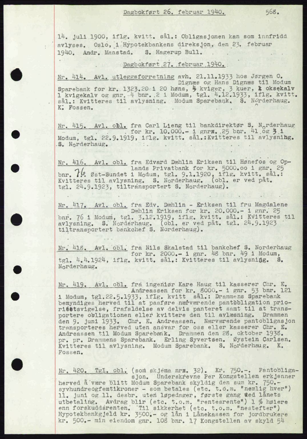 Eiker, Modum og Sigdal sorenskriveri, SAKO/A-123/G/Ga/Gab/L0041: Pantebok nr. A11, 1939-1940, Dagboknr: 414/1940
