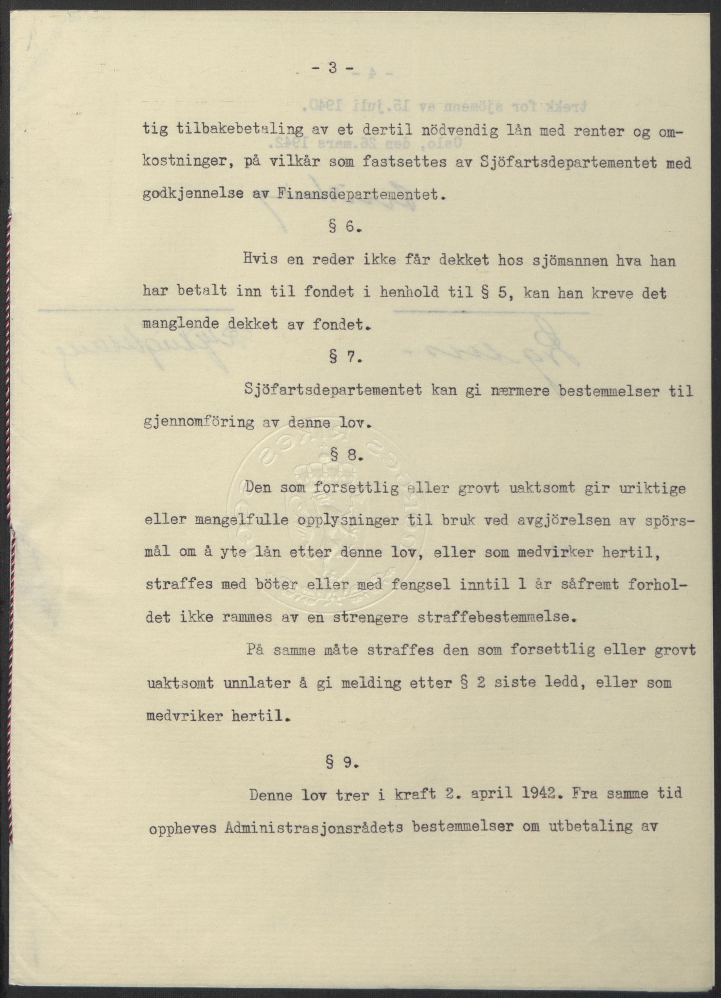 NS-administrasjonen 1940-1945 (Statsrådsekretariatet, de kommisariske statsråder mm), RA/S-4279/D/Db/L0097: Lover I, 1942, s. 226