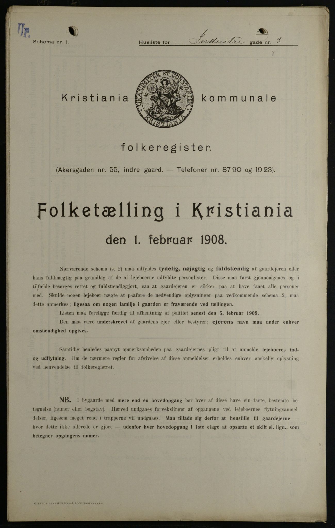 OBA, Kommunal folketelling 1.2.1908 for Kristiania kjøpstad, 1908, s. 38812