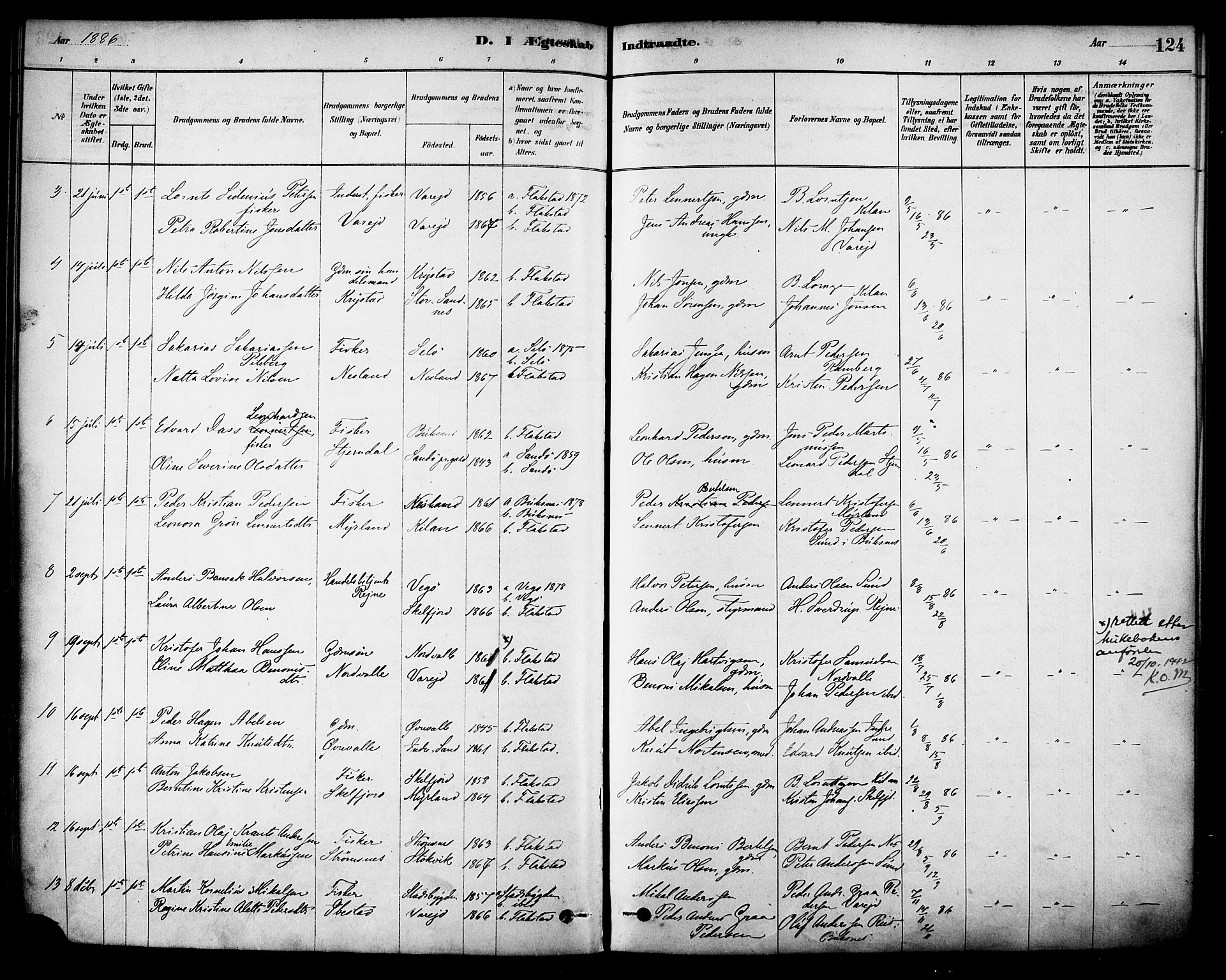 Ministerialprotokoller, klokkerbøker og fødselsregistre - Nordland, AV/SAT-A-1459/885/L1204: Ministerialbok nr. 885A05, 1878-1892, s. 124