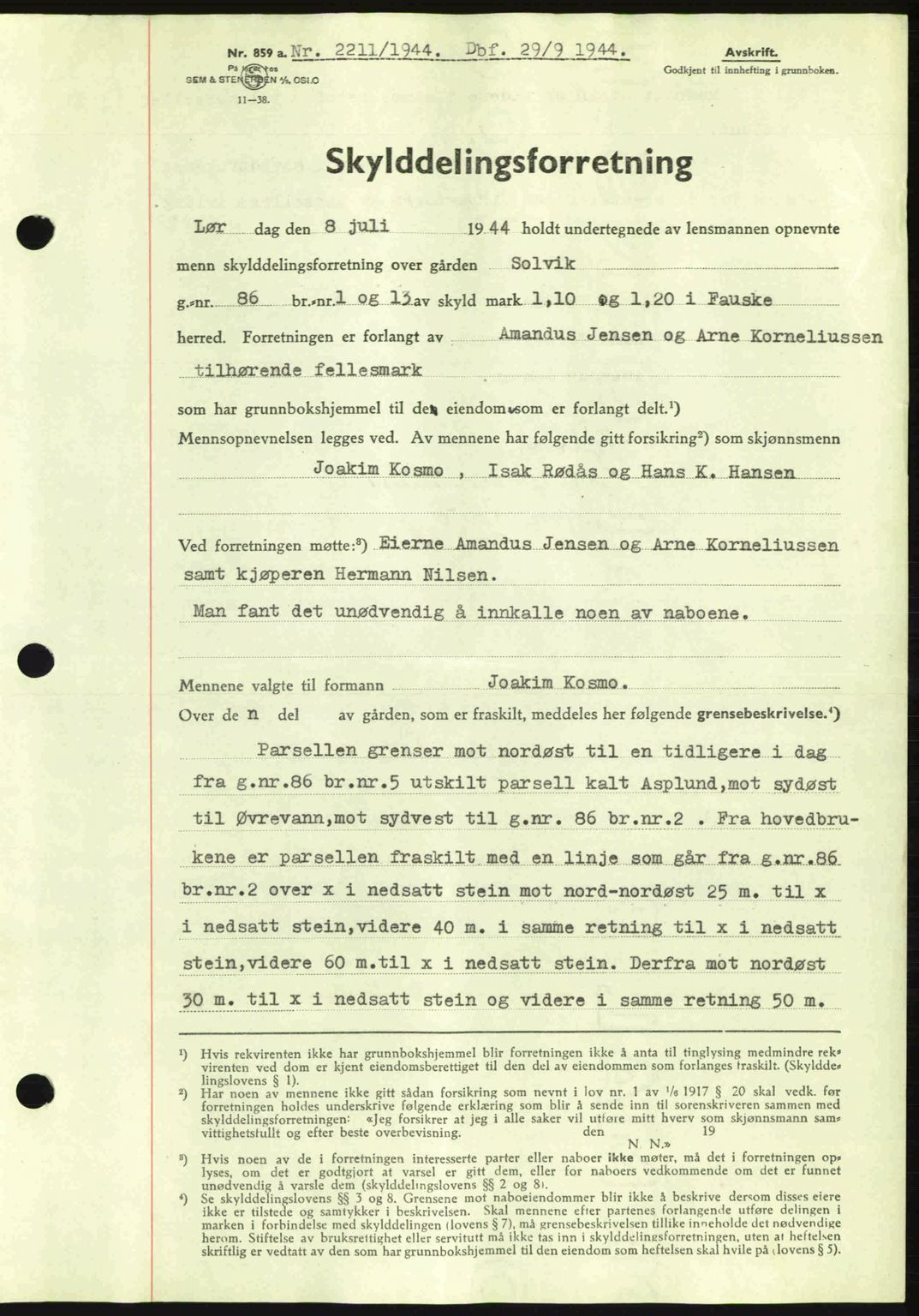 Salten sorenskriveri, SAT/A-4578/1/2/2C: Pantebok nr. A14-15, 1943-1945, Dagboknr: 2211/1944