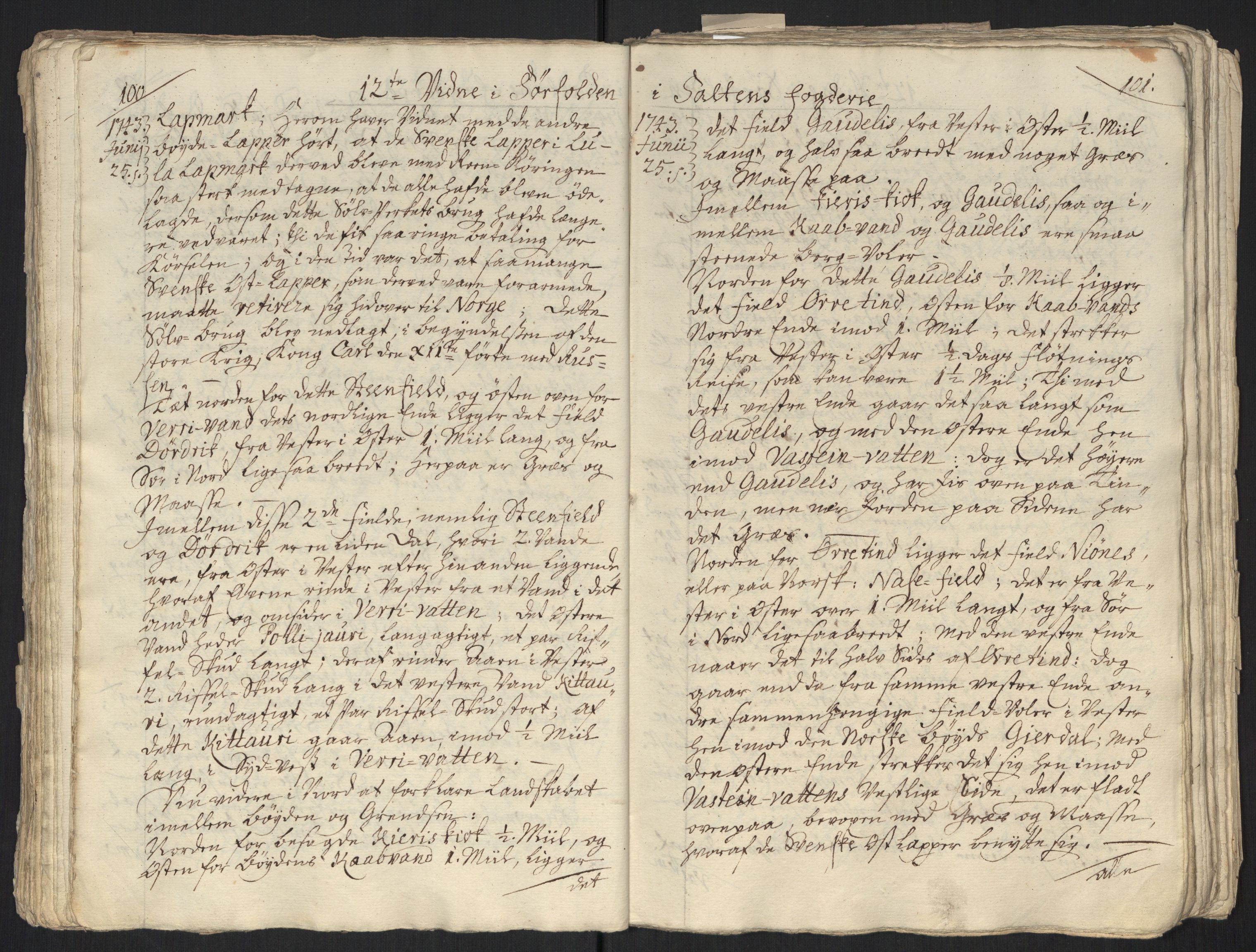 Danske Kanselli, Grensearkivet, AV/RA-EA-4062/F/L0011a/0001: Volum XXIII-XXVIa / Vol. XXIII: Major Schnitlers grenseeksaminasjonsprotokoll, 3. bind, 1743, s. 100-101