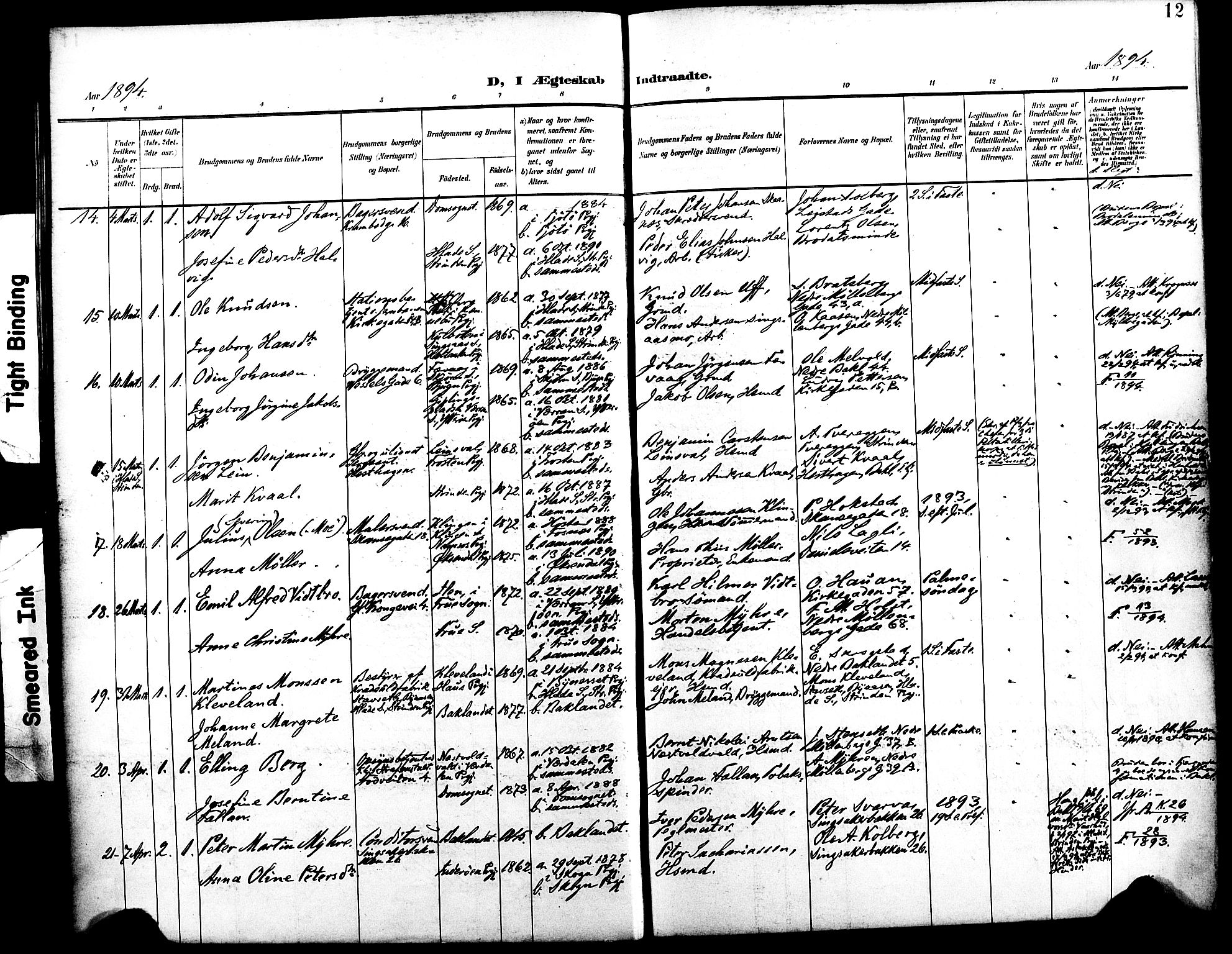 Ministerialprotokoller, klokkerbøker og fødselsregistre - Sør-Trøndelag, SAT/A-1456/604/L0198: Ministerialbok nr. 604A19, 1893-1900, s. 12