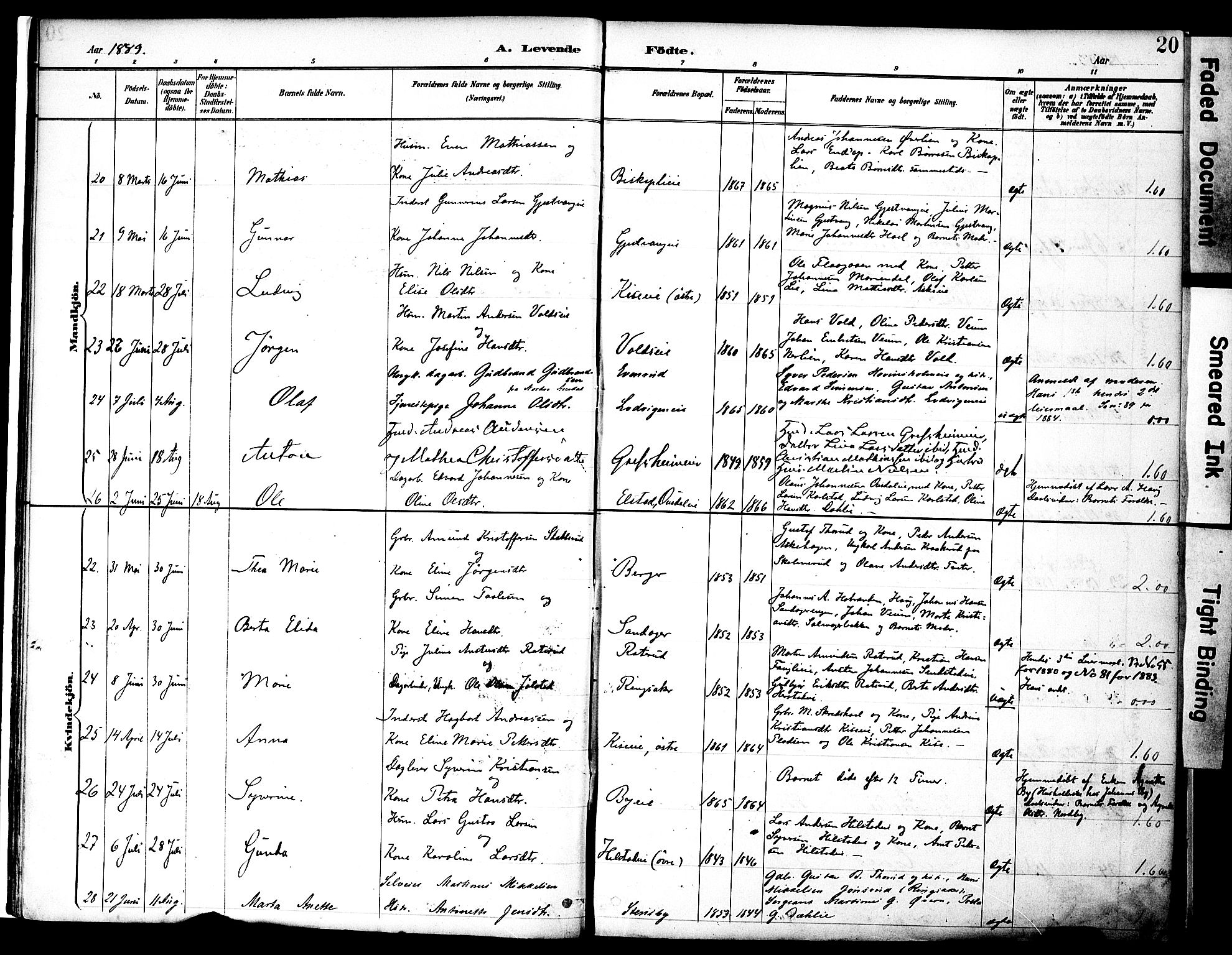 Nes prestekontor, Hedmark, AV/SAH-PREST-020/K/Ka/L0009: Ministerialbok nr. 9, 1887-1905, s. 20