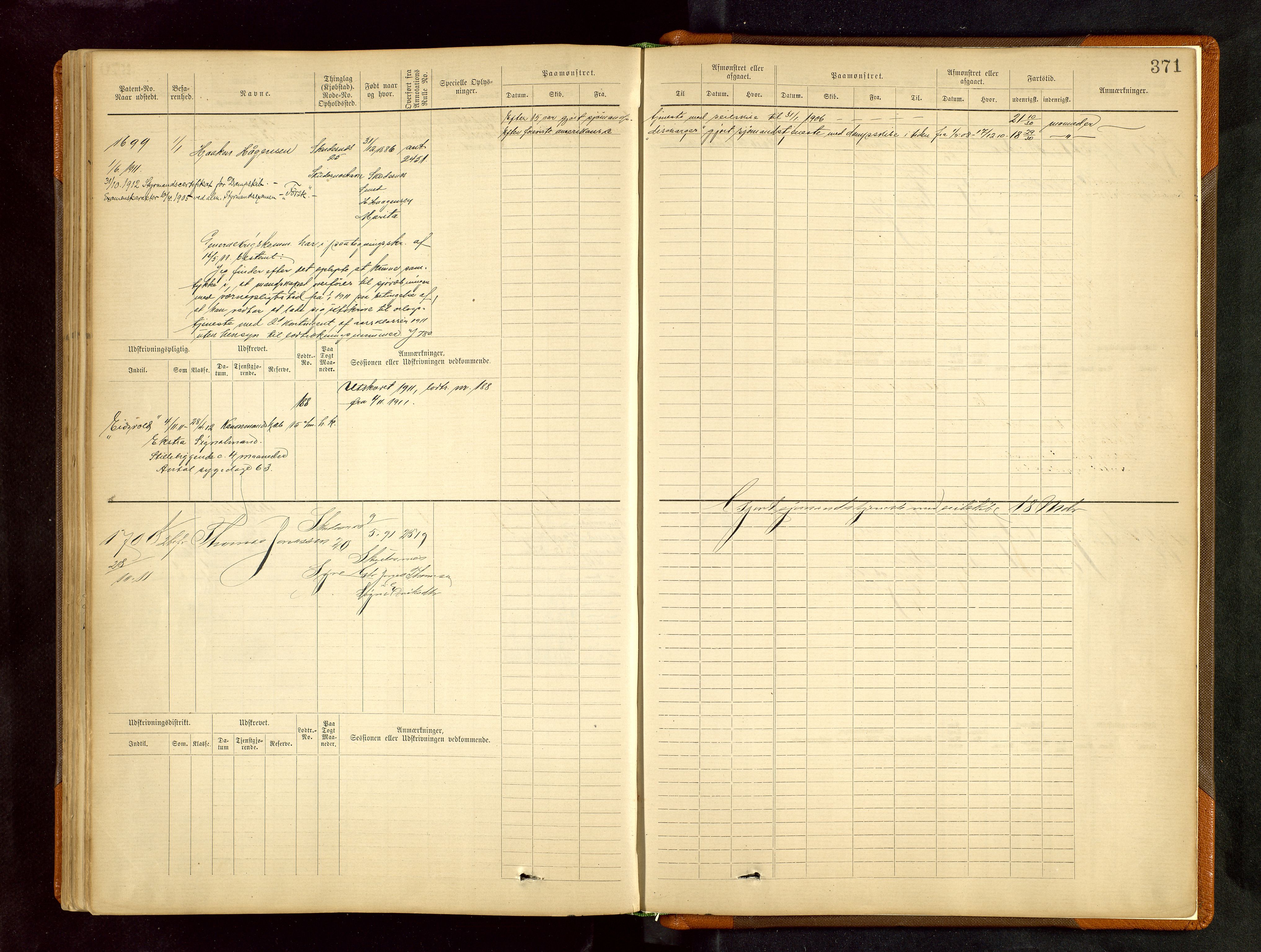 Haugesund sjømannskontor, AV/SAST-A-102007/F/Fb/Fbb/L0002: Sjøfartsrulle Skudenes kretsnr. 959-2439, 1860-1948, s. 371