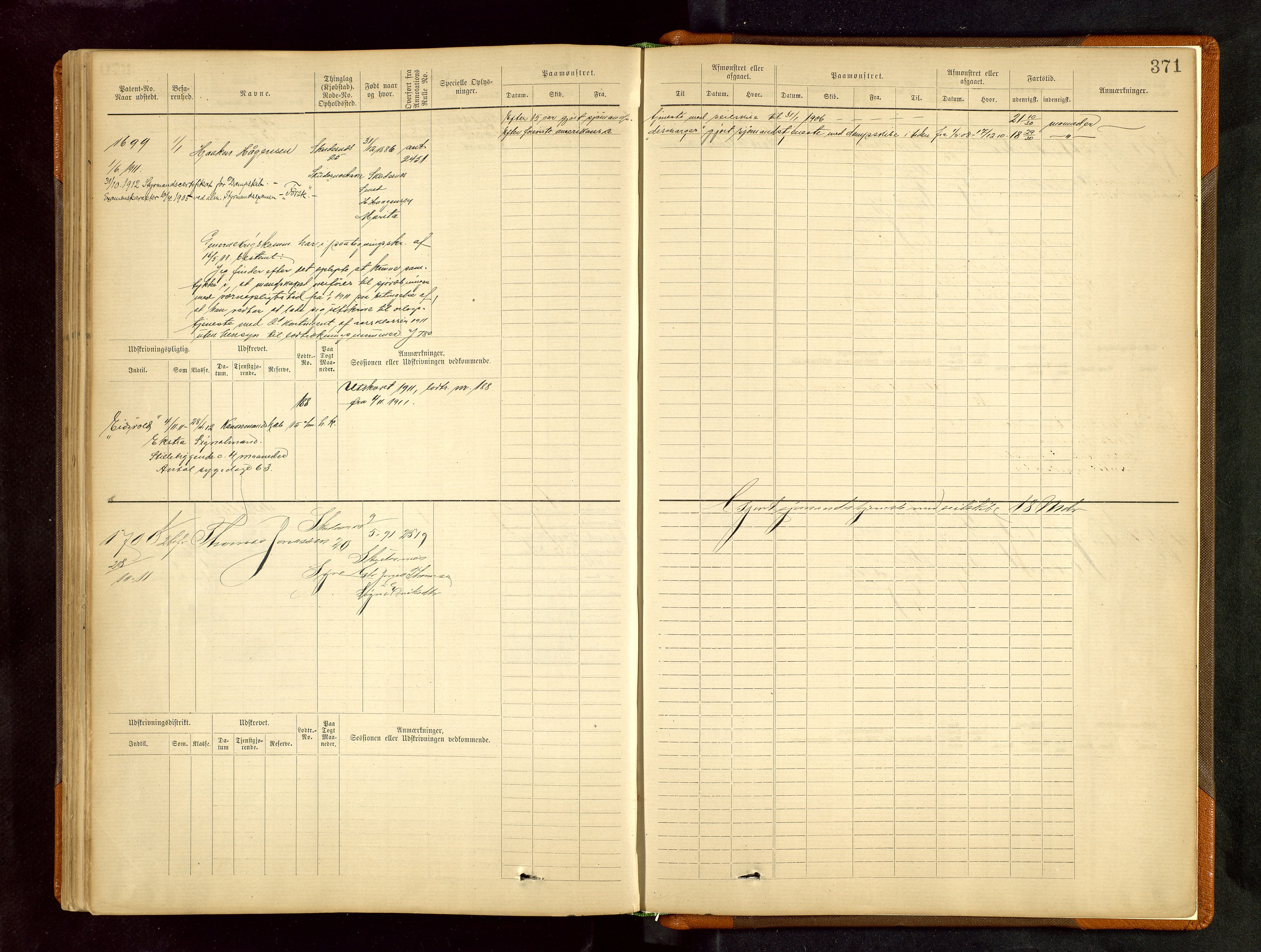 Haugesund sjømannskontor, SAST/A-102007/F/Fb/Fbb/L0002: Sjøfartsrulle Skudenes kretsnr. 959-2439, 1860-1948, s. 371