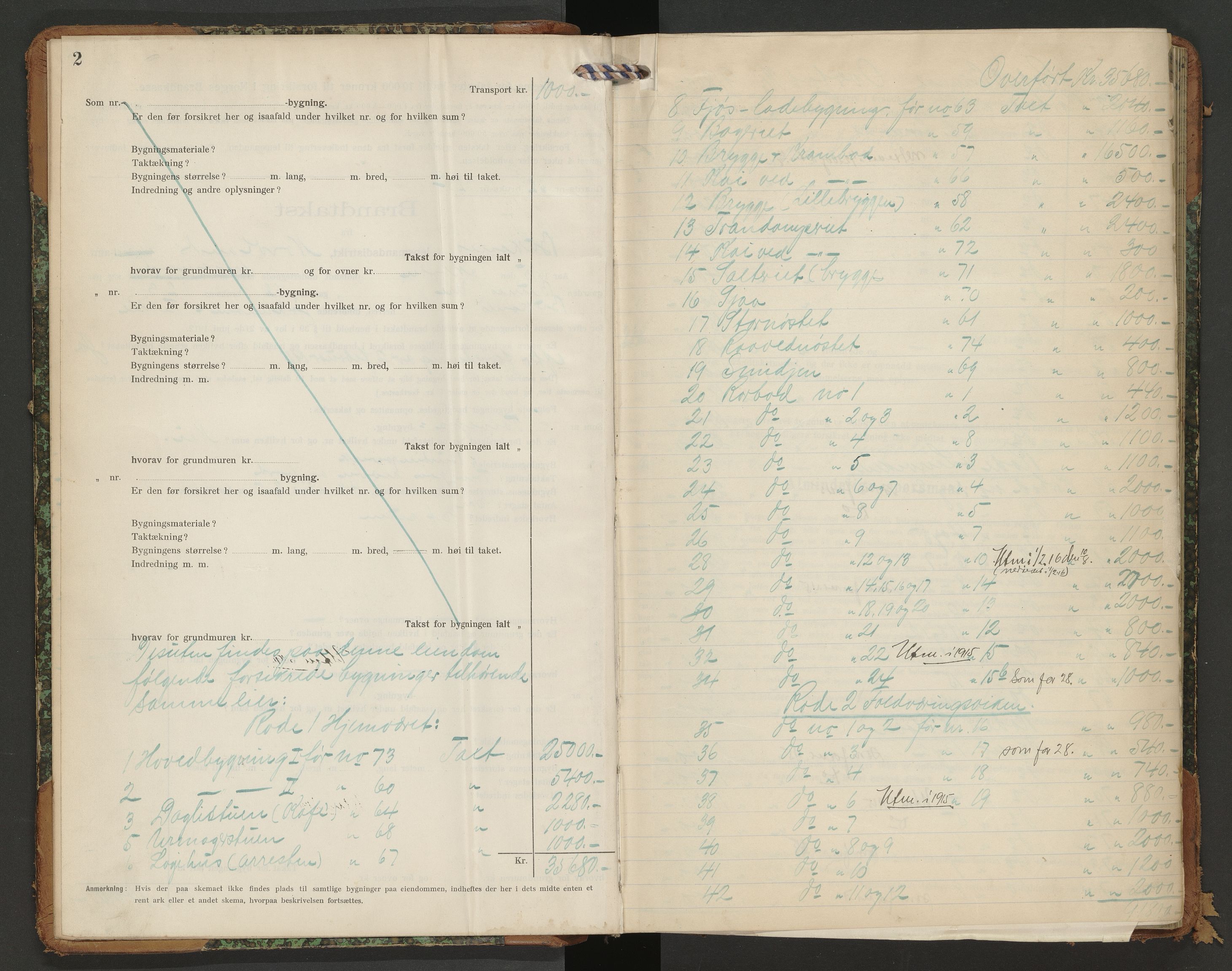 Norges Brannkasse Hol, AV/SAT-A-5601/BT/L0010: Branntakstprotokoll med skjema, 1915-1916