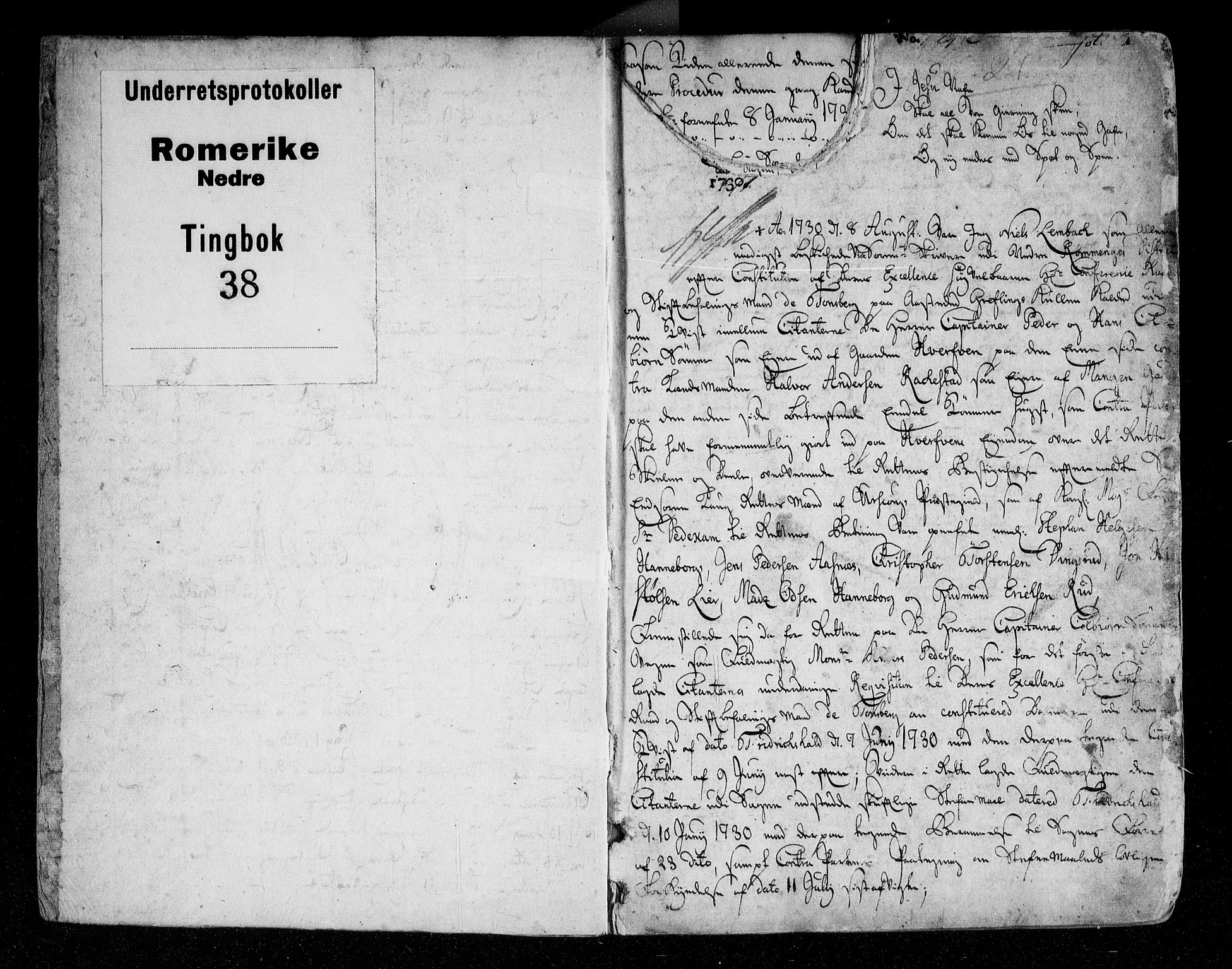 Nedre Romerike sorenskriveri, SAO/A-10469/F/Fb/L0038: Tingbok, 1730-1738, s. 0b-1a
