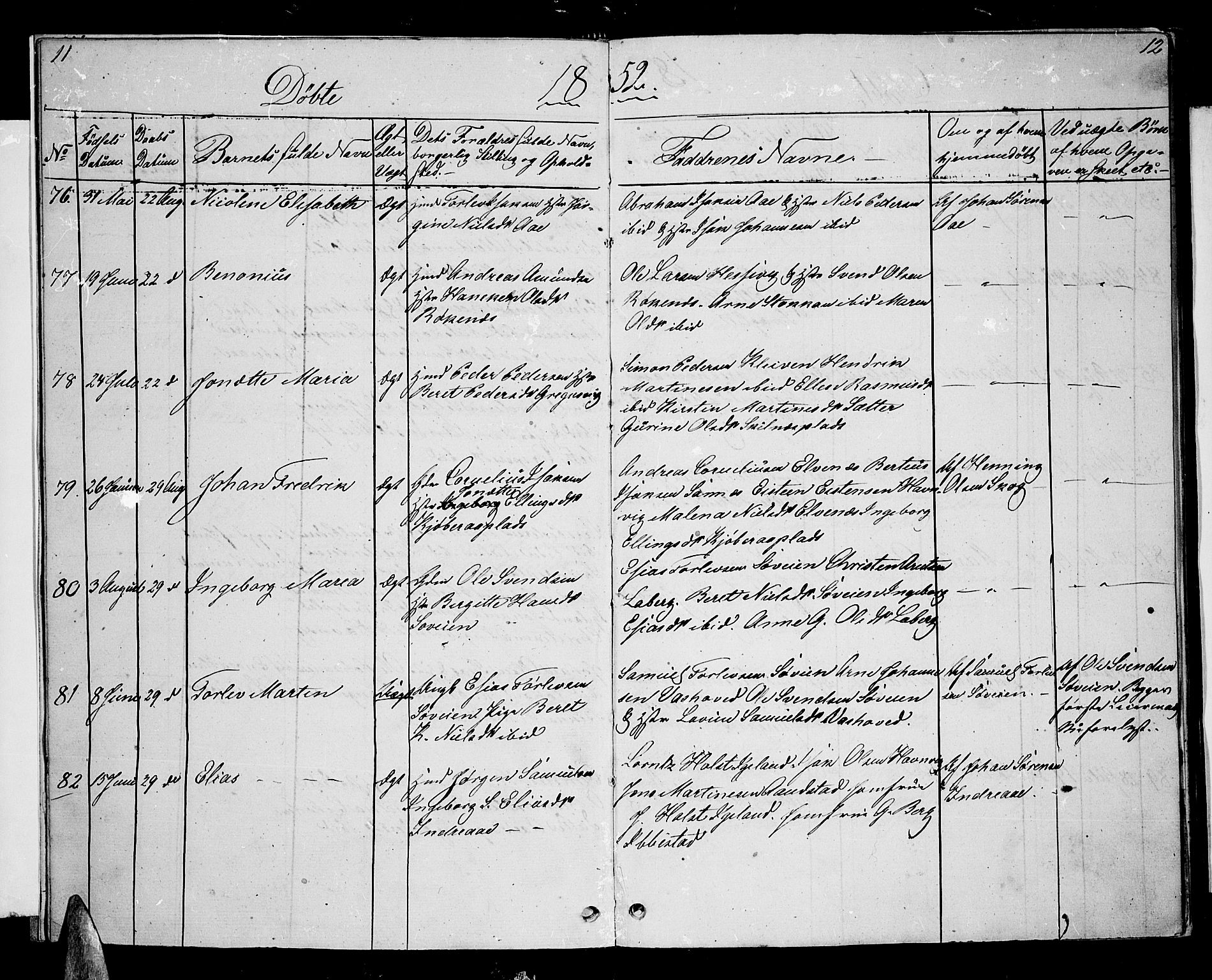 Ibestad sokneprestembete, AV/SATØ-S-0077/H/Ha/Hab/L0004klokker: Klokkerbok nr. 4, 1852-1860, s. 11-12