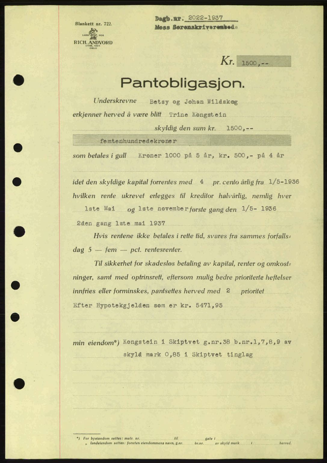 Moss sorenskriveri, SAO/A-10168: Pantebok nr. B4, 1937-1938, Dagboknr: 2022/1937