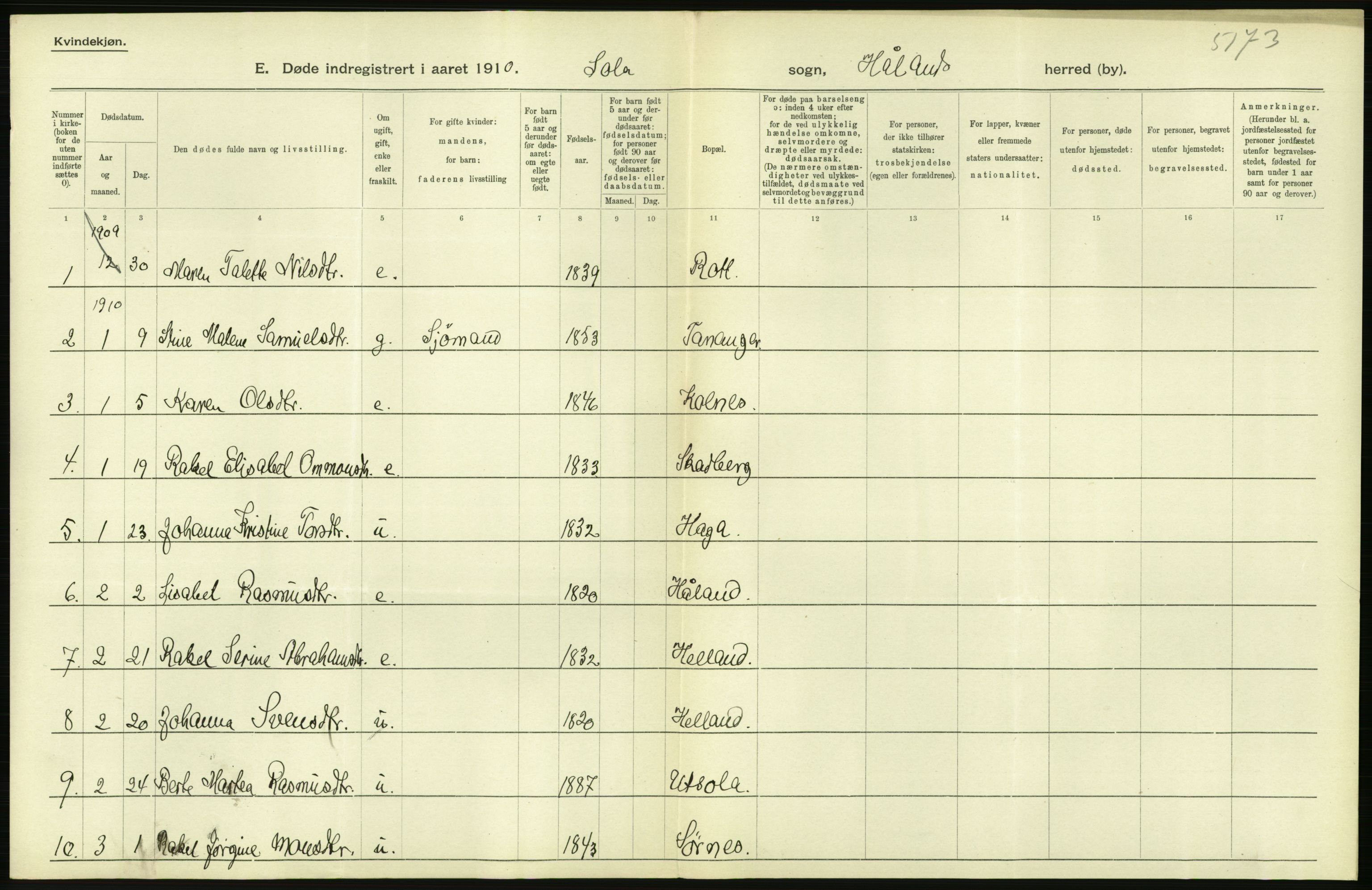 Statistisk sentralbyrå, Sosiodemografiske emner, Befolkning, RA/S-2228/D/Df/Dfa/Dfah/L0024: Stavanger amt: Døde, dødfødte. Bygder og byer., 1910, s. 312