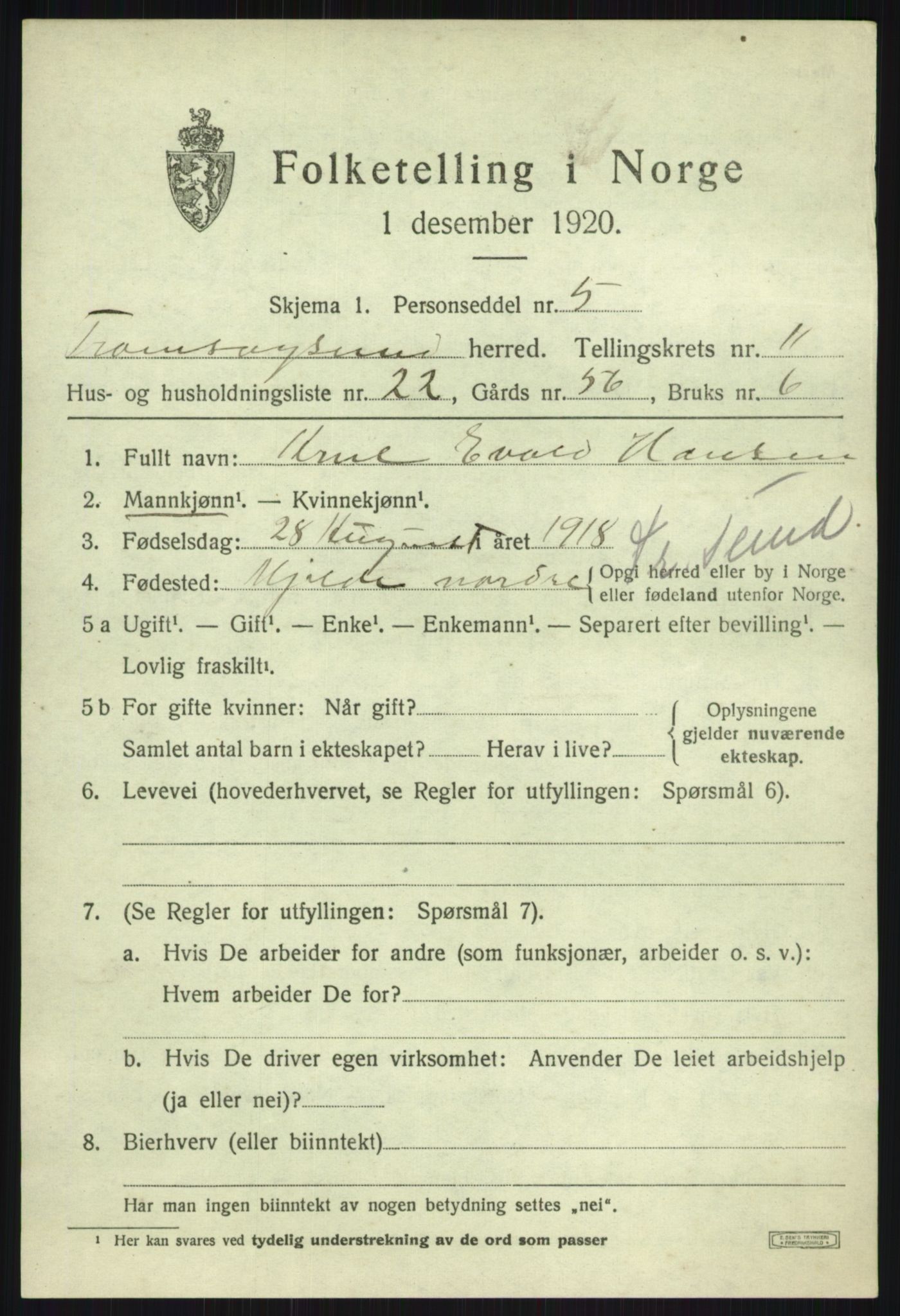 SATØ, Folketelling 1920 for 1934 Tromsøysund herred, 1920, s. 7476