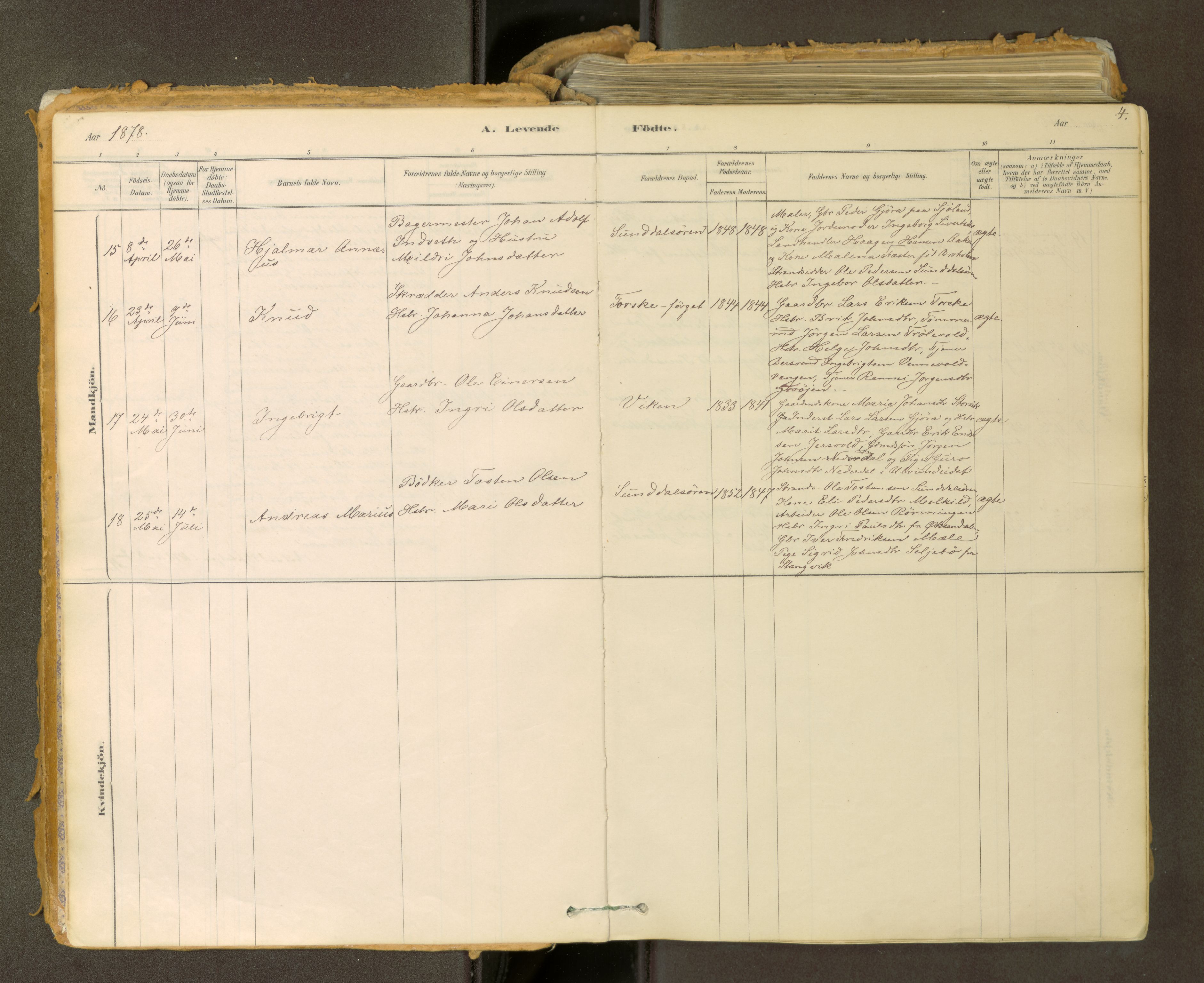 Sunndal sokneprestkontor, AV/SAT-A-1085/1/I/I1/I1a: Ministerialbok nr. 2, 1877-1914, s. 4