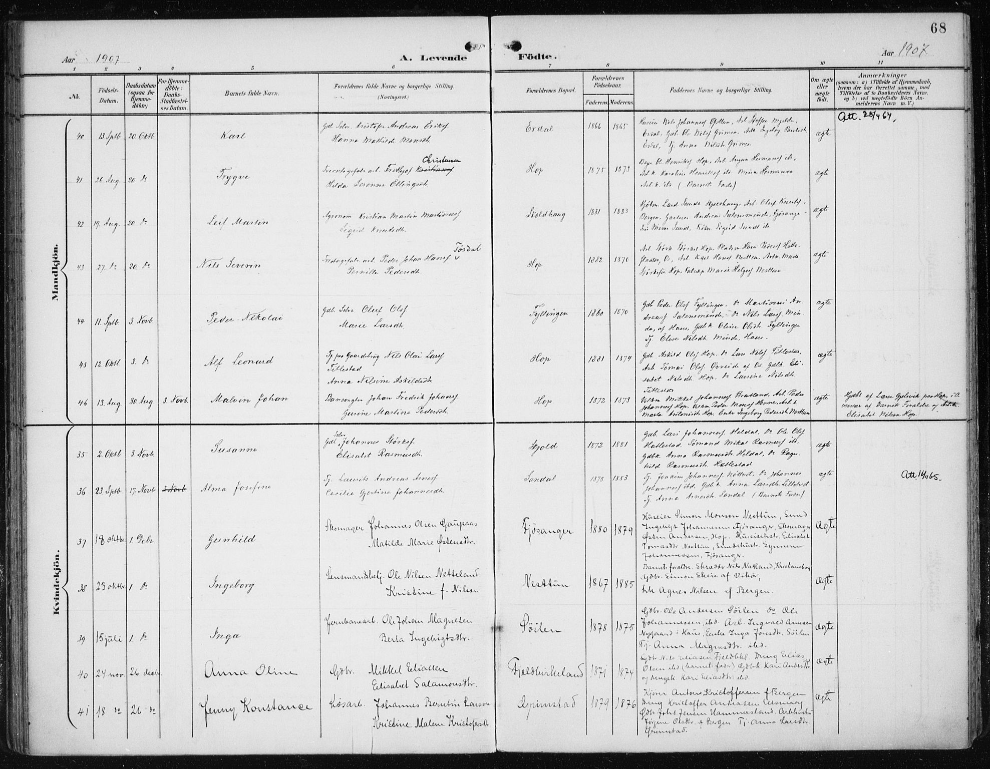Fana Sokneprestembete, AV/SAB-A-75101/H/Haa/Haai/L0003: Ministerialbok nr. I 3, 1900-1912, s. 68
