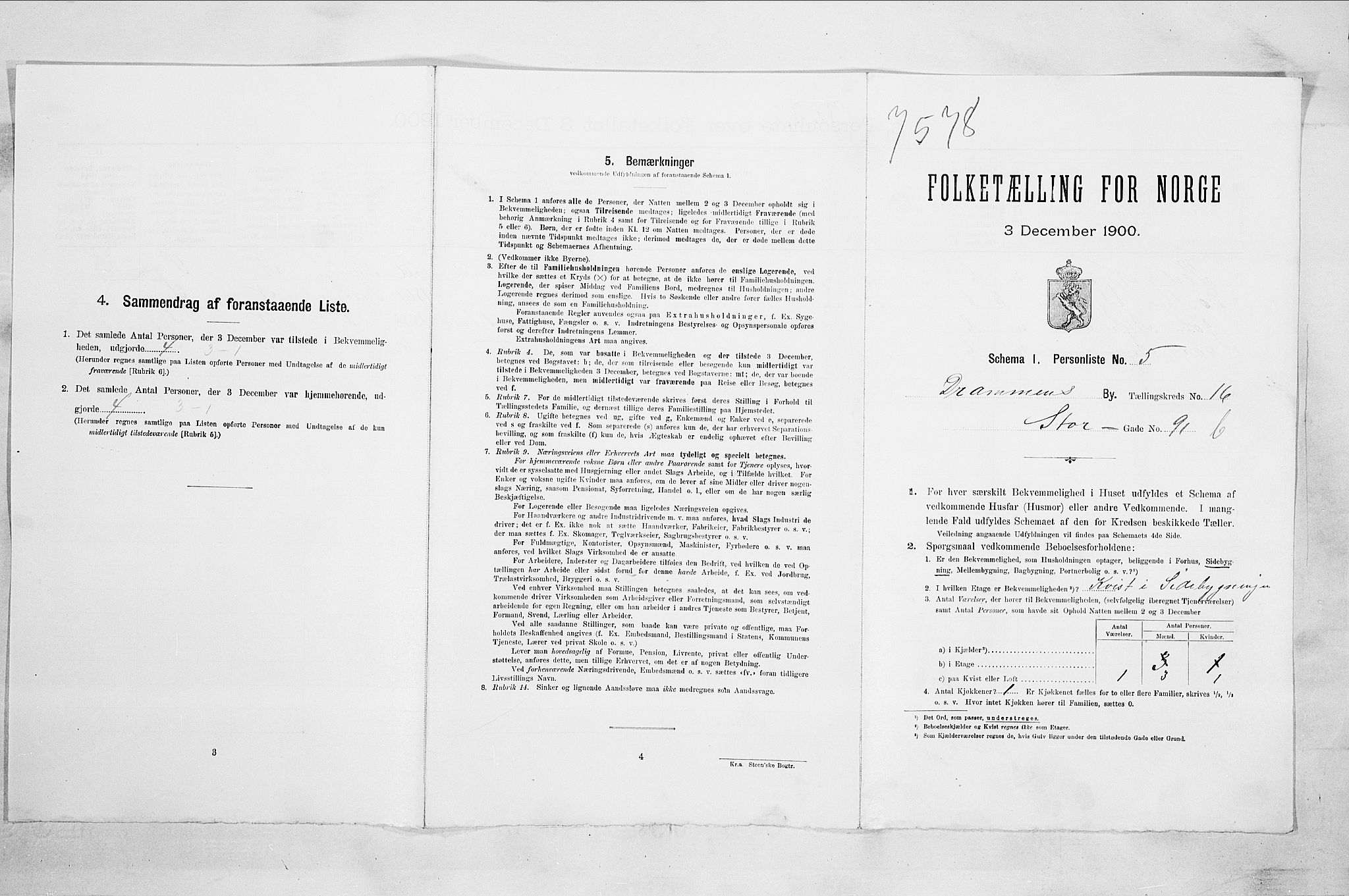 RA, Folketelling 1900 for 0602 Drammen kjøpstad, 1900, s. 3037