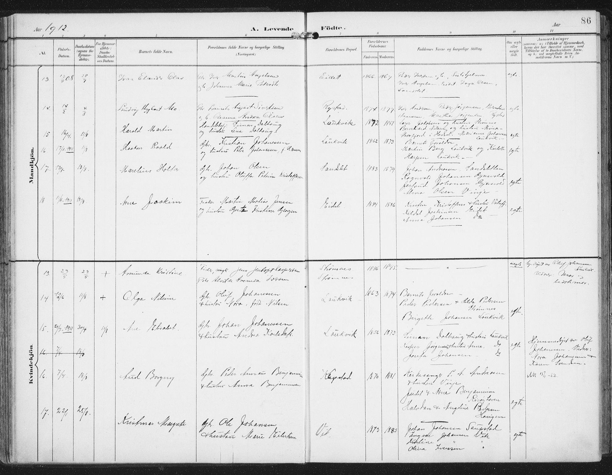 Ministerialprotokoller, klokkerbøker og fødselsregistre - Nordland, AV/SAT-A-1459/876/L1098: Ministerialbok nr. 876A04, 1896-1915, s. 86