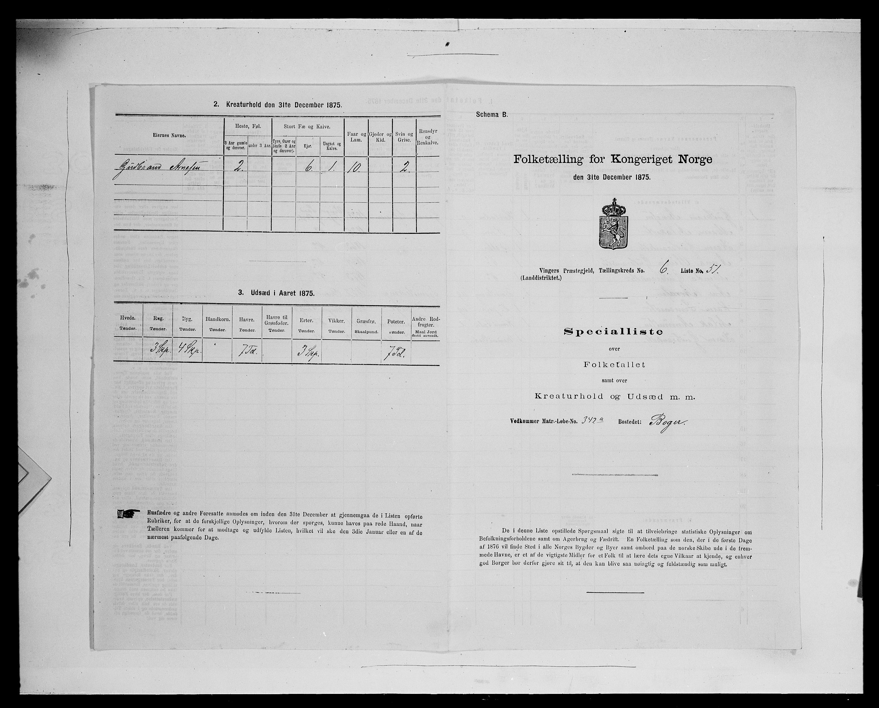 SAH, Folketelling 1875 for 0421L Vinger prestegjeld, Vinger sokn og Austmarka sokn, 1875, s. 1043