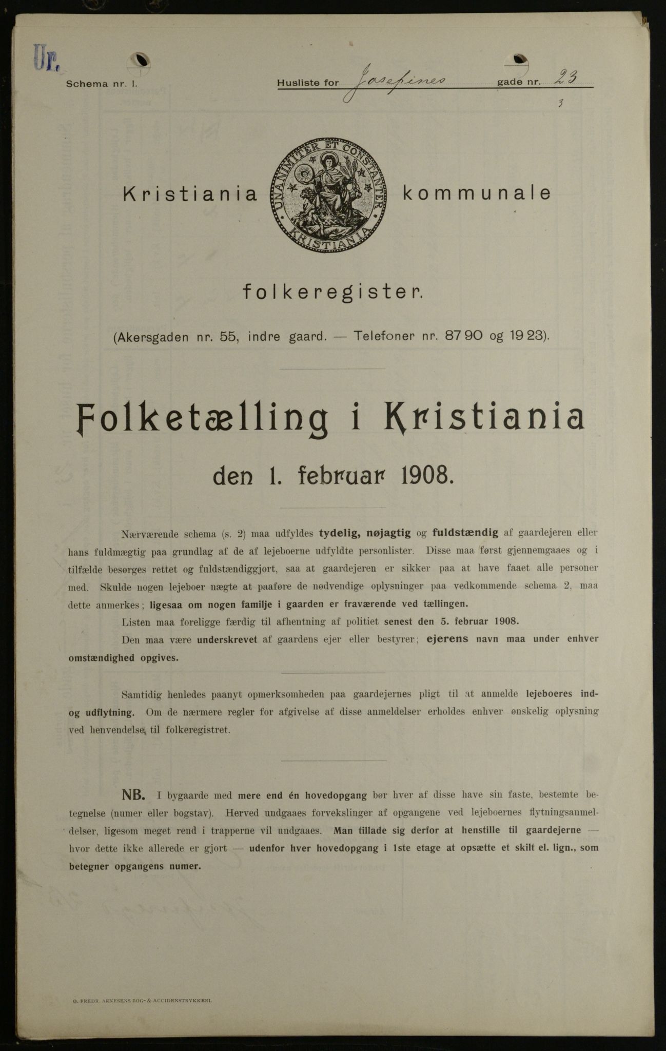 OBA, Kommunal folketelling 1.2.1908 for Kristiania kjøpstad, 1908, s. 42424