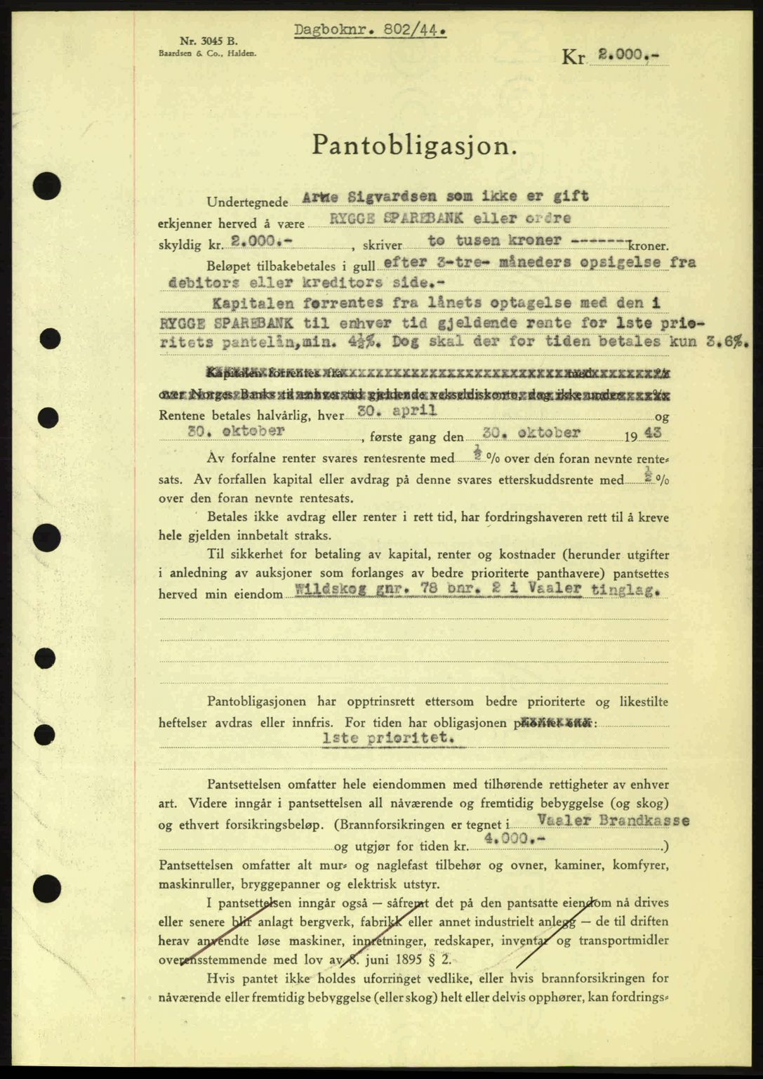 Moss sorenskriveri, SAO/A-10168: Pantebok nr. B13, 1943-1945, Dagboknr: 802/1944
