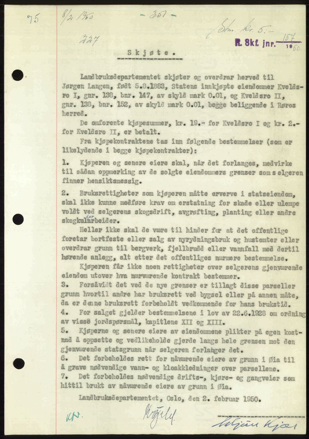 Gauldal sorenskriveri, SAT/A-0014/1/2/2C: Pantebok nr. A9, 1949-1950, Dagboknr: 227/1950