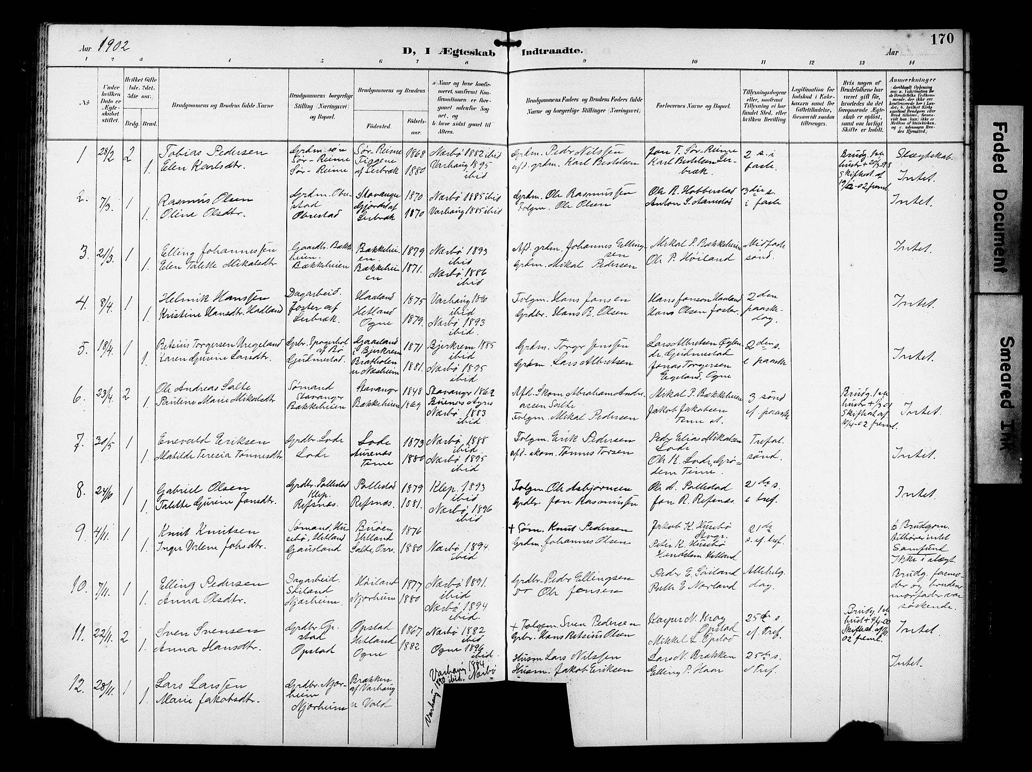 Hå sokneprestkontor, AV/SAST-A-101801/001/30BB/L0005: Klokkerbok nr. B 5, 1894-1912, s. 170