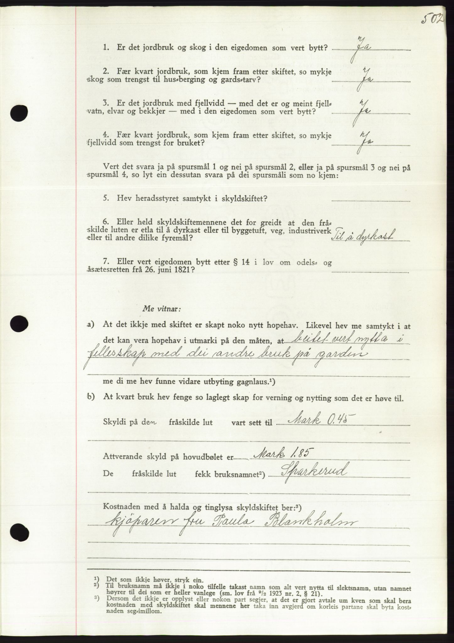 Søre Sunnmøre sorenskriveri, AV/SAT-A-4122/1/2/2C/L0071: Pantebok nr. 65, 1941-1941, Dagboknr: 1026/1941