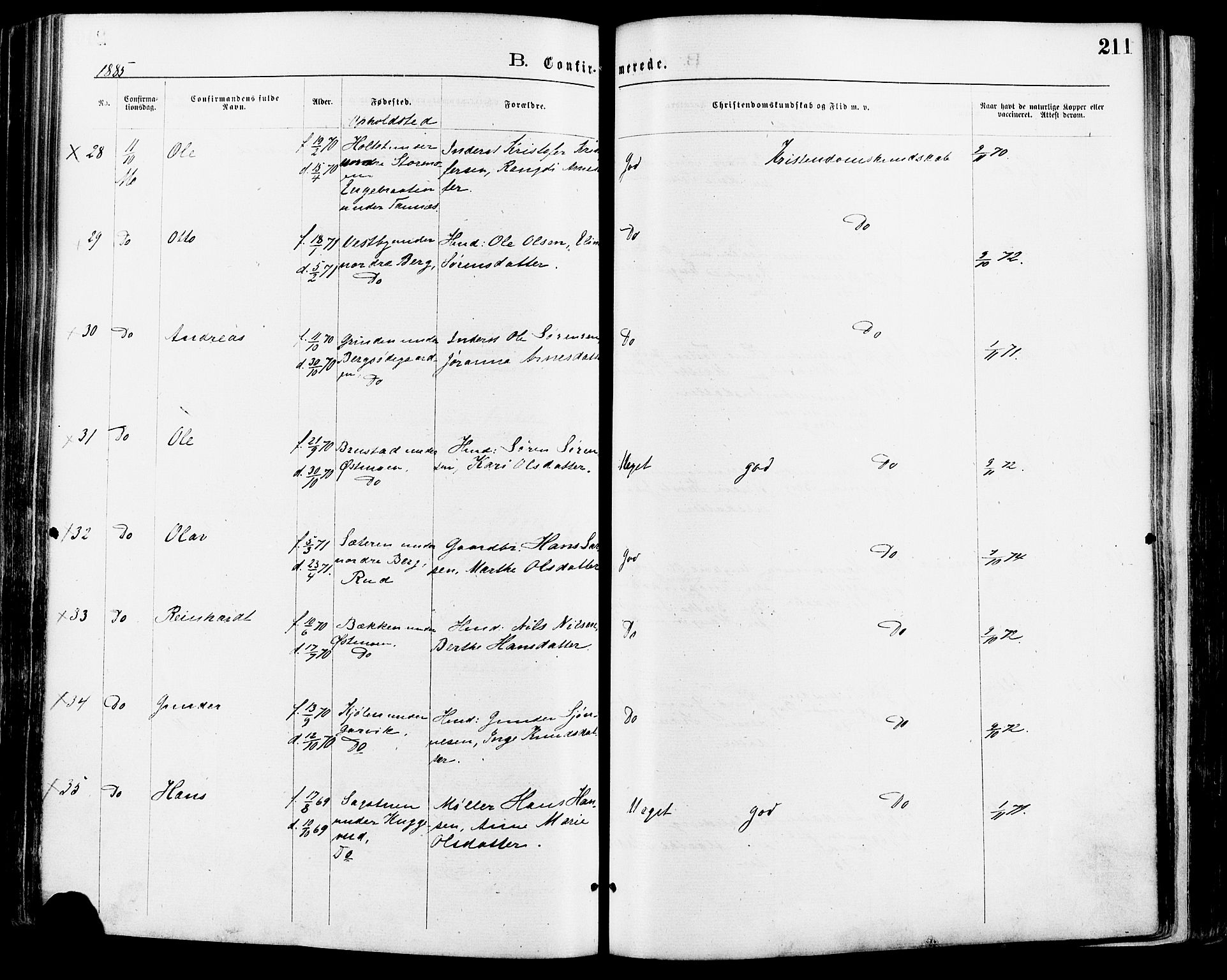 Nord-Odal prestekontor, AV/SAH-PREST-032/H/Ha/Haa/L0005: Ministerialbok nr. 5, 1874-1885, s. 211