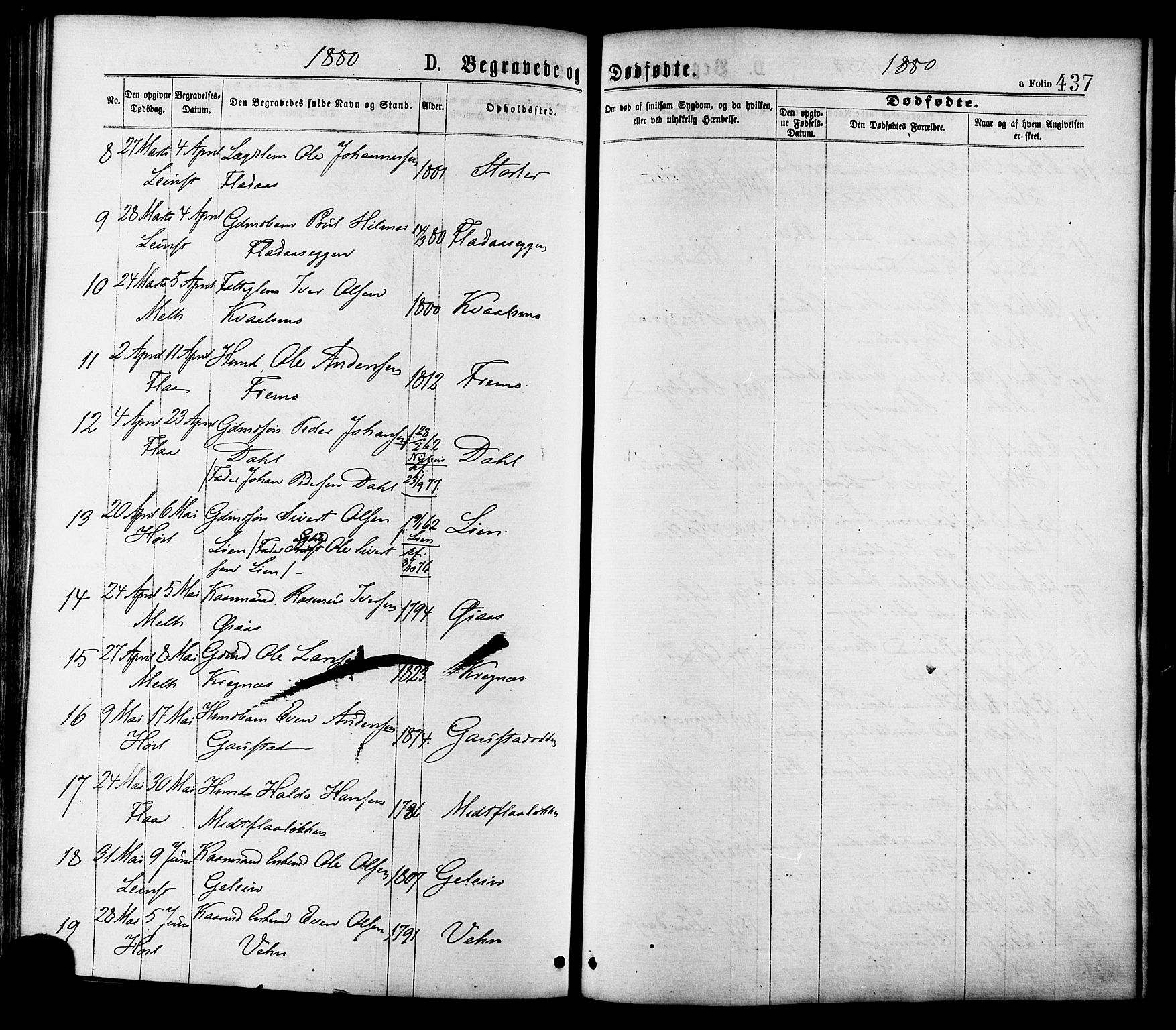Ministerialprotokoller, klokkerbøker og fødselsregistre - Sør-Trøndelag, AV/SAT-A-1456/691/L1079: Ministerialbok nr. 691A11, 1873-1886, s. 437