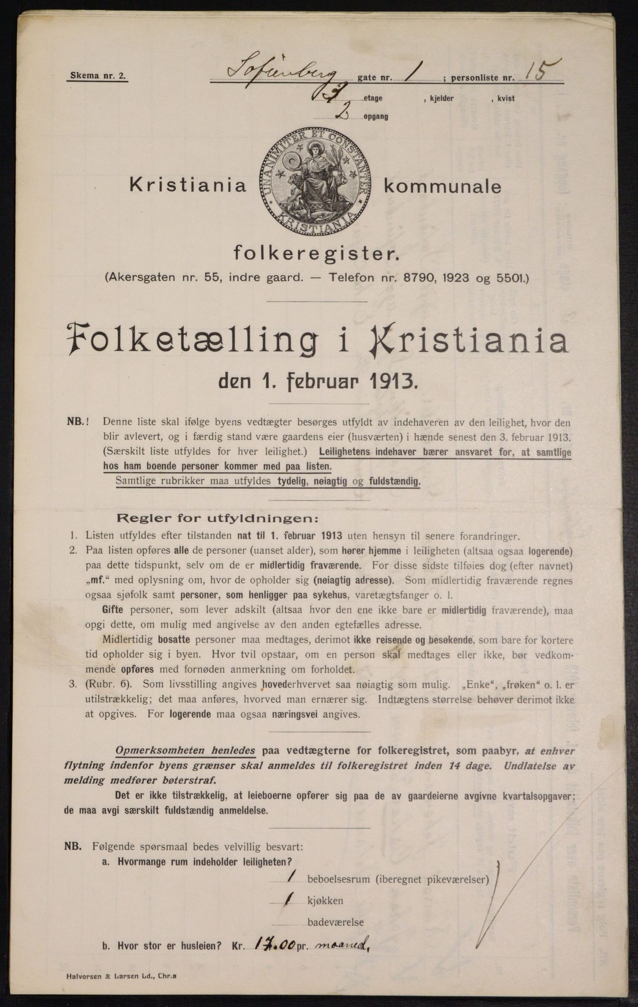 OBA, Kommunal folketelling 1.2.1913 for Kristiania, 1913, s. 98143