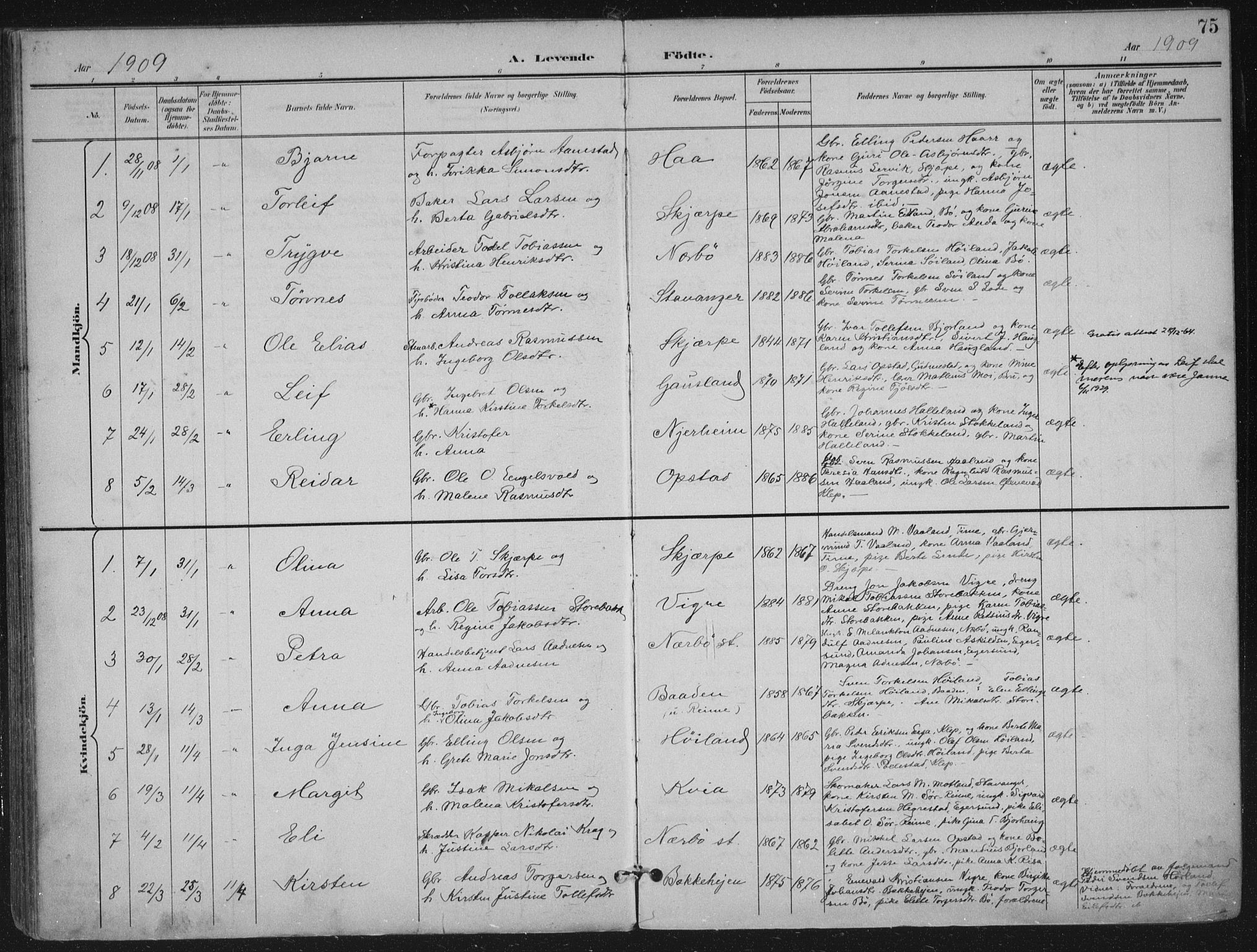Hå sokneprestkontor, AV/SAST-A-101801/001/30BA/L0012: Ministerialbok nr. A 11, 1897-1924, s. 75