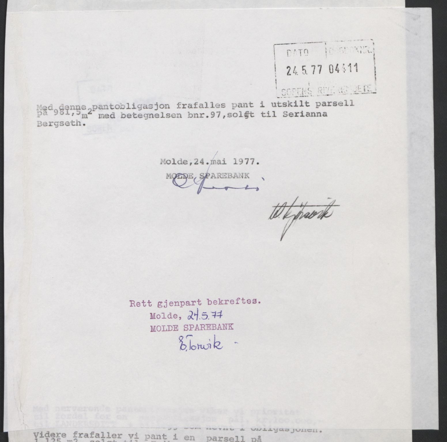 Romsdal sorenskriveri, SAT/A-4149/1/2/2C: Pantebok nr. B3, 1946-1948, Dagboknr: 4411/1977