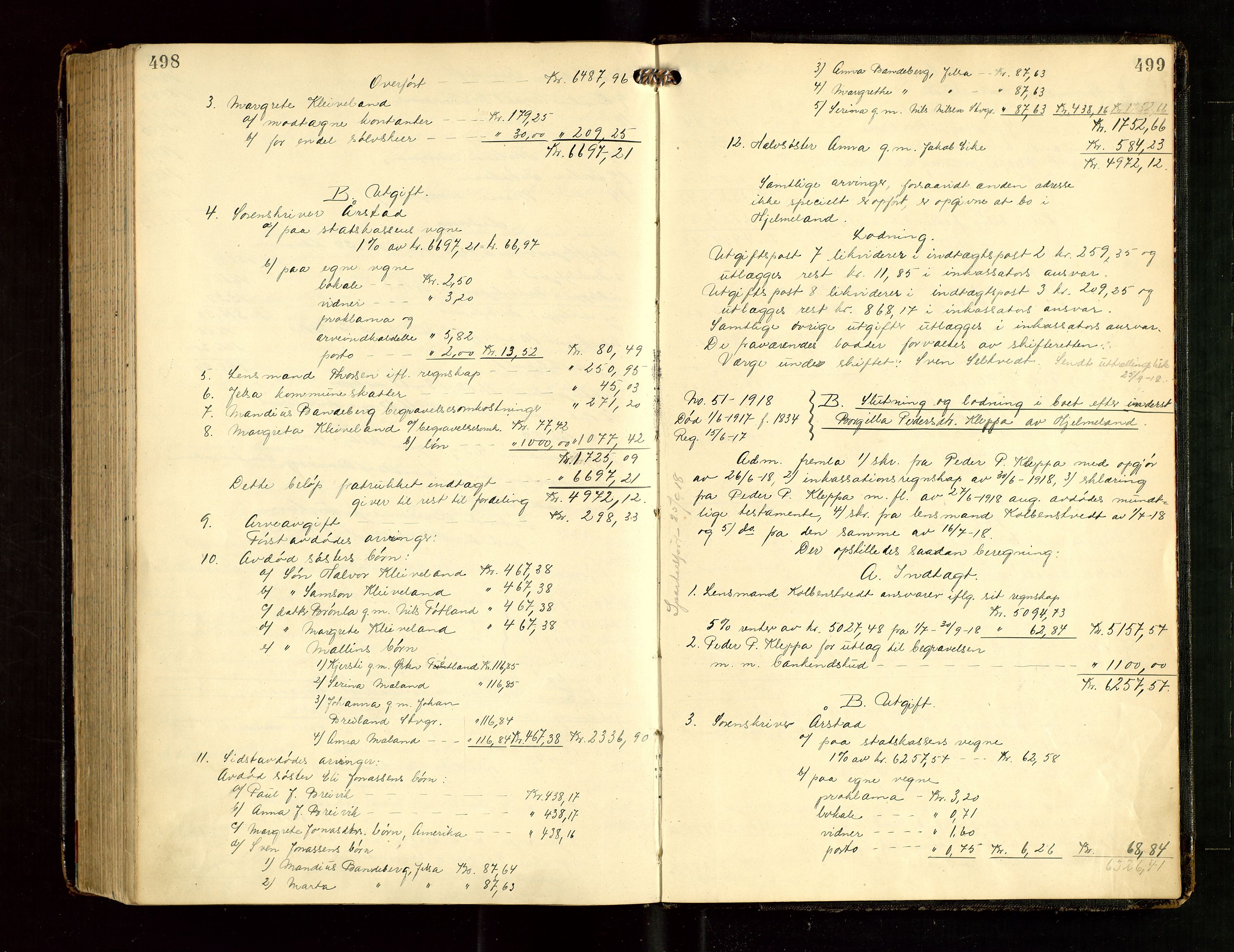 Ryfylke tingrett, AV/SAST-A-100055/001/IV/IVG/L0004: Skifteutlodningsprotokoll Med register, 1912-1918, s. 498-499