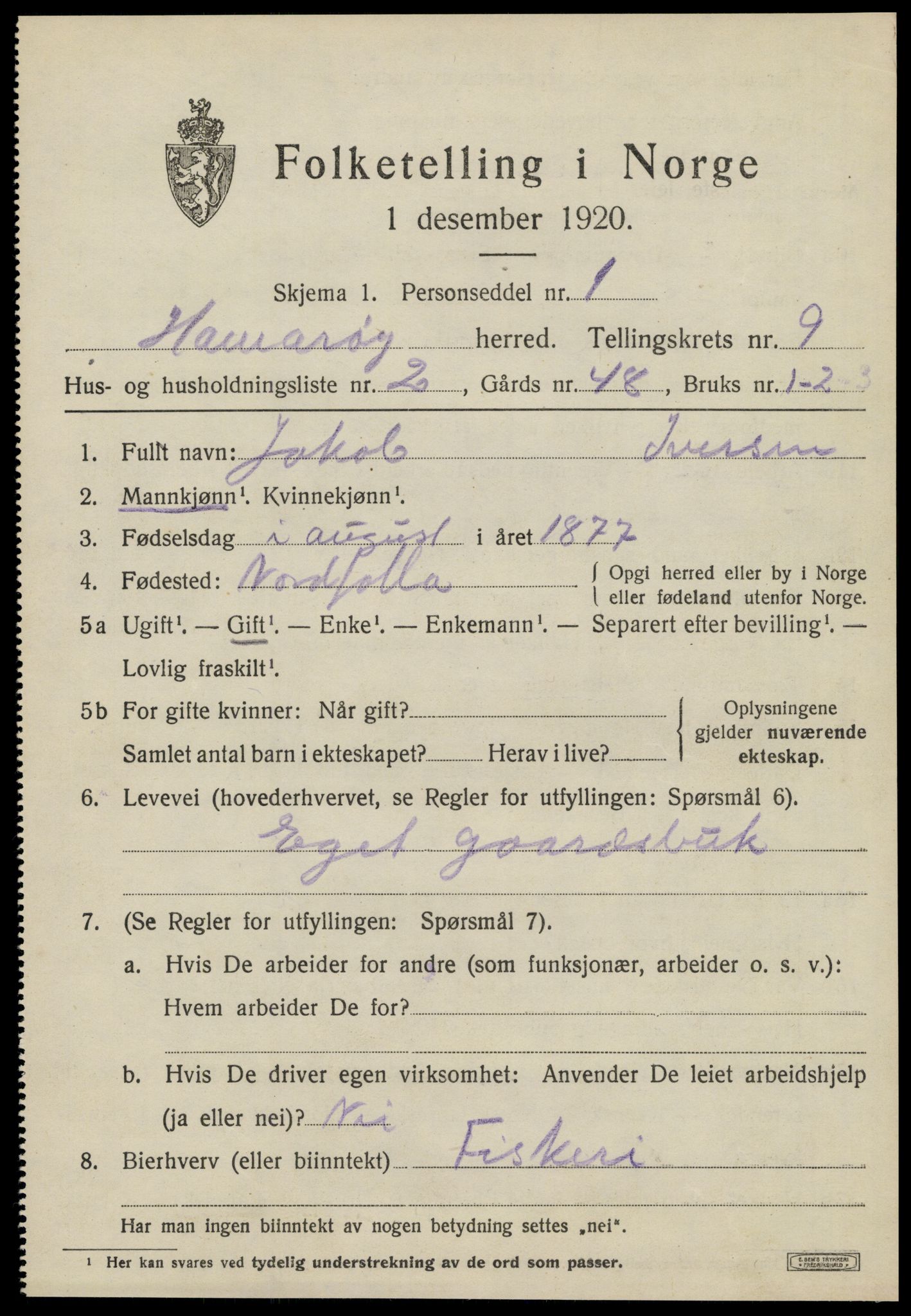 SAT, Folketelling 1920 for 1849 Hamarøy herred, 1920, s. 4210