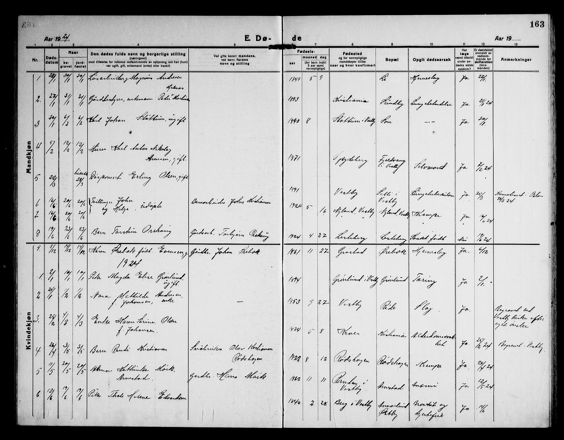 Vestby prestekontor Kirkebøker, AV/SAO-A-10893/G/Ga/L0003: Klokkerbok nr. I 3, 1917-1947, s. 163