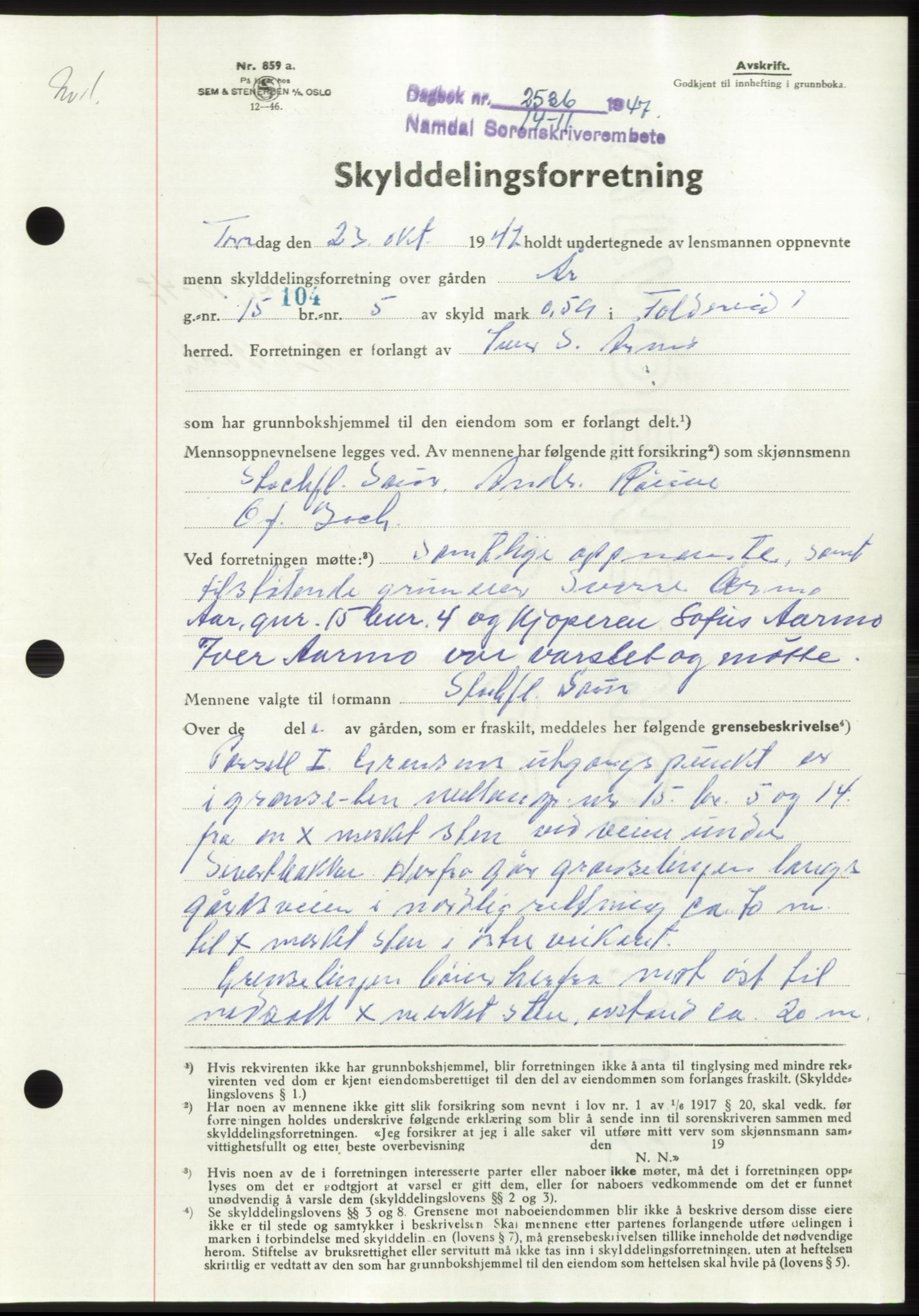 Namdal sorenskriveri, SAT/A-4133/1/2/2C: Pantebok nr. -, 1947-1948, Dagboknr: 2536/1947