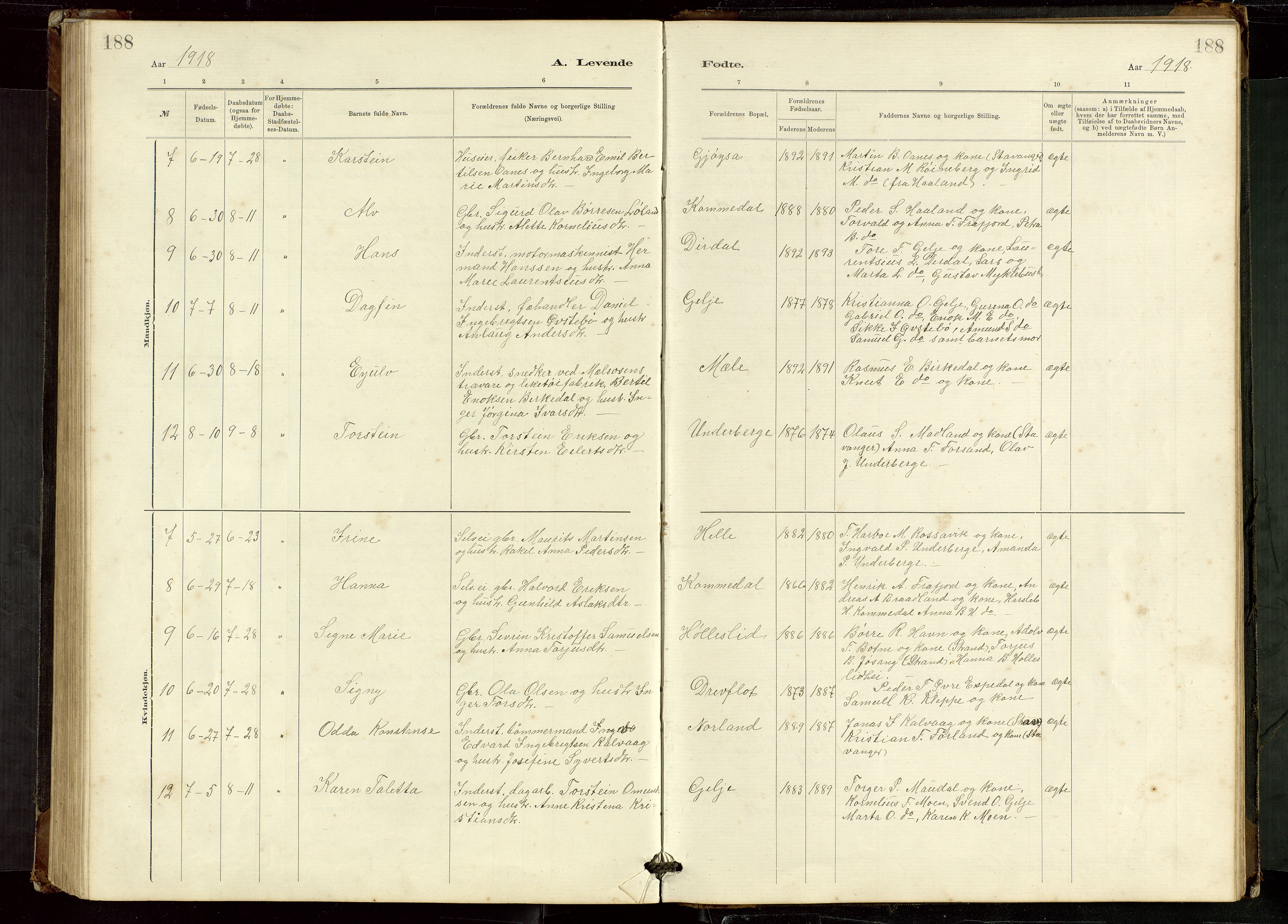 Høgsfjord sokneprestkontor, AV/SAST-A-101624/H/Ha/Hab/L0009: Klokkerbok nr. B 9, 1883-1920, s. 188