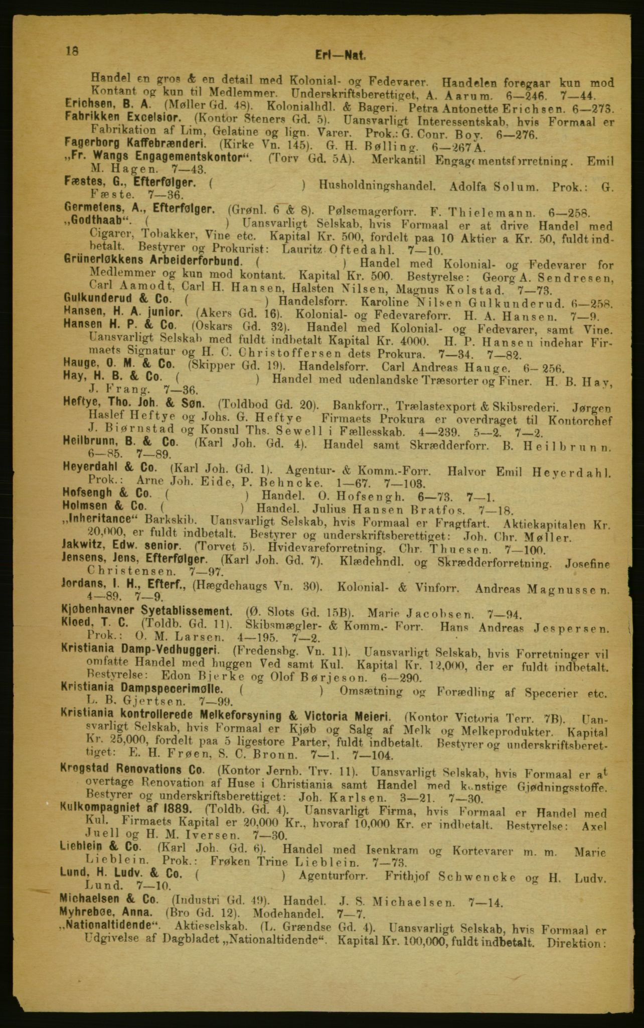 Kristiania/Oslo adressebok, PUBL/-, 1889, s. 18