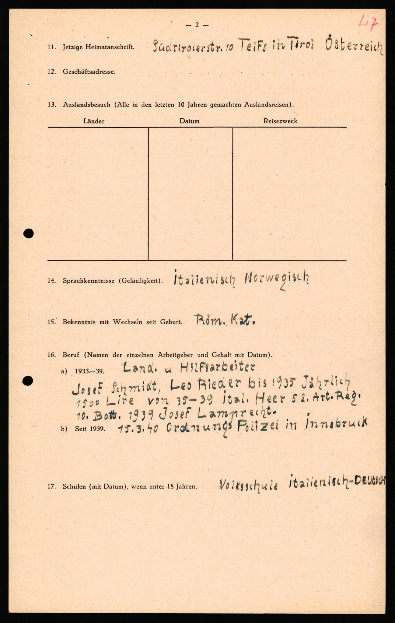 Forsvaret, Forsvarets overkommando II, AV/RA-RAFA-3915/D/Db/L0039: CI Questionaires. Tyske okkupasjonsstyrker i Norge. Østerrikere., 1945-1946, s. 286