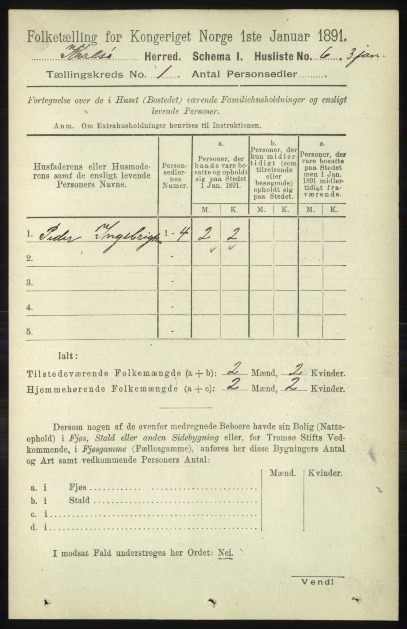 RA, Folketelling 1891 for 1936 Karlsøy herred, 1891, s. 21