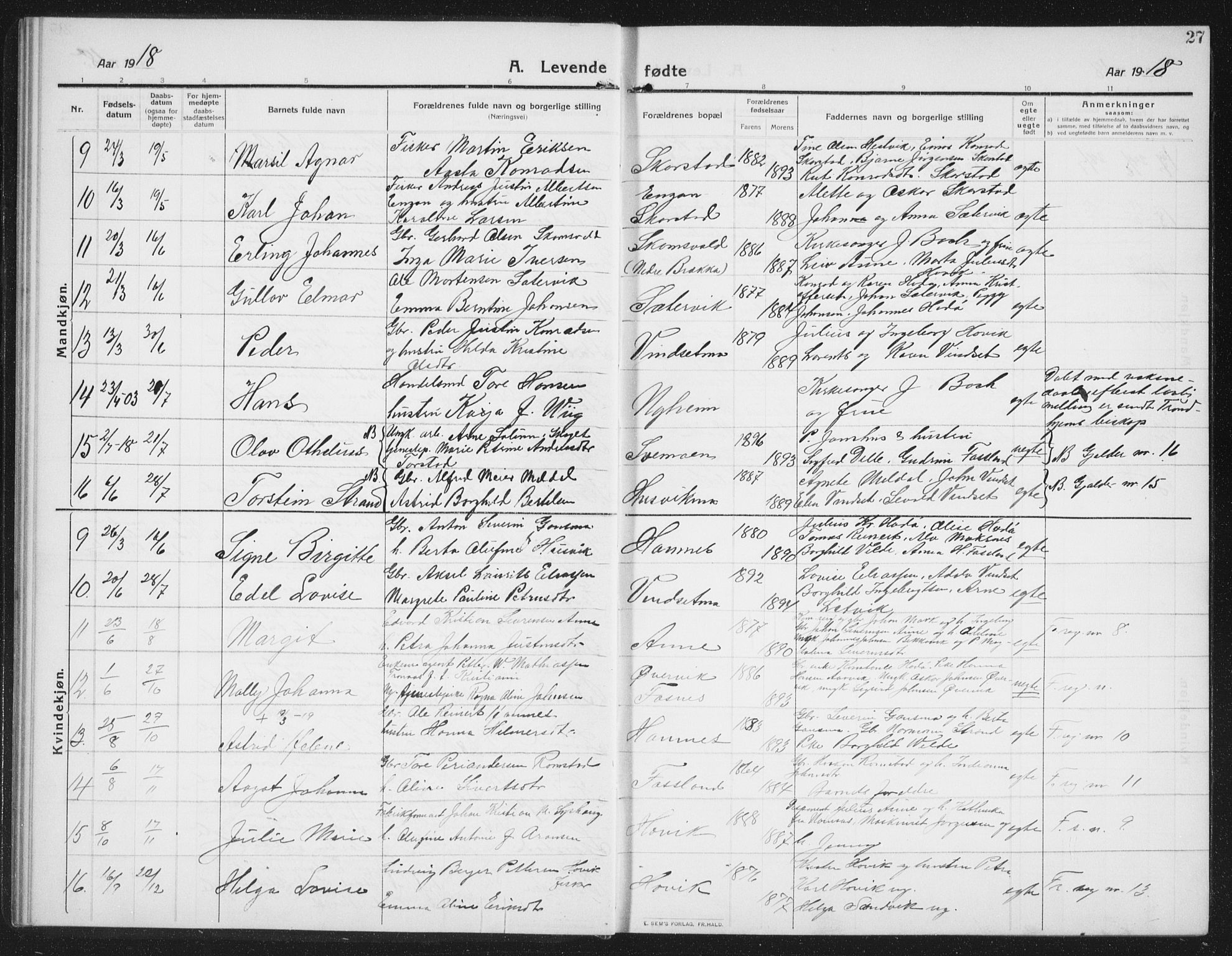 Ministerialprotokoller, klokkerbøker og fødselsregistre - Nord-Trøndelag, AV/SAT-A-1458/774/L0630: Klokkerbok nr. 774C01, 1910-1934, s. 27