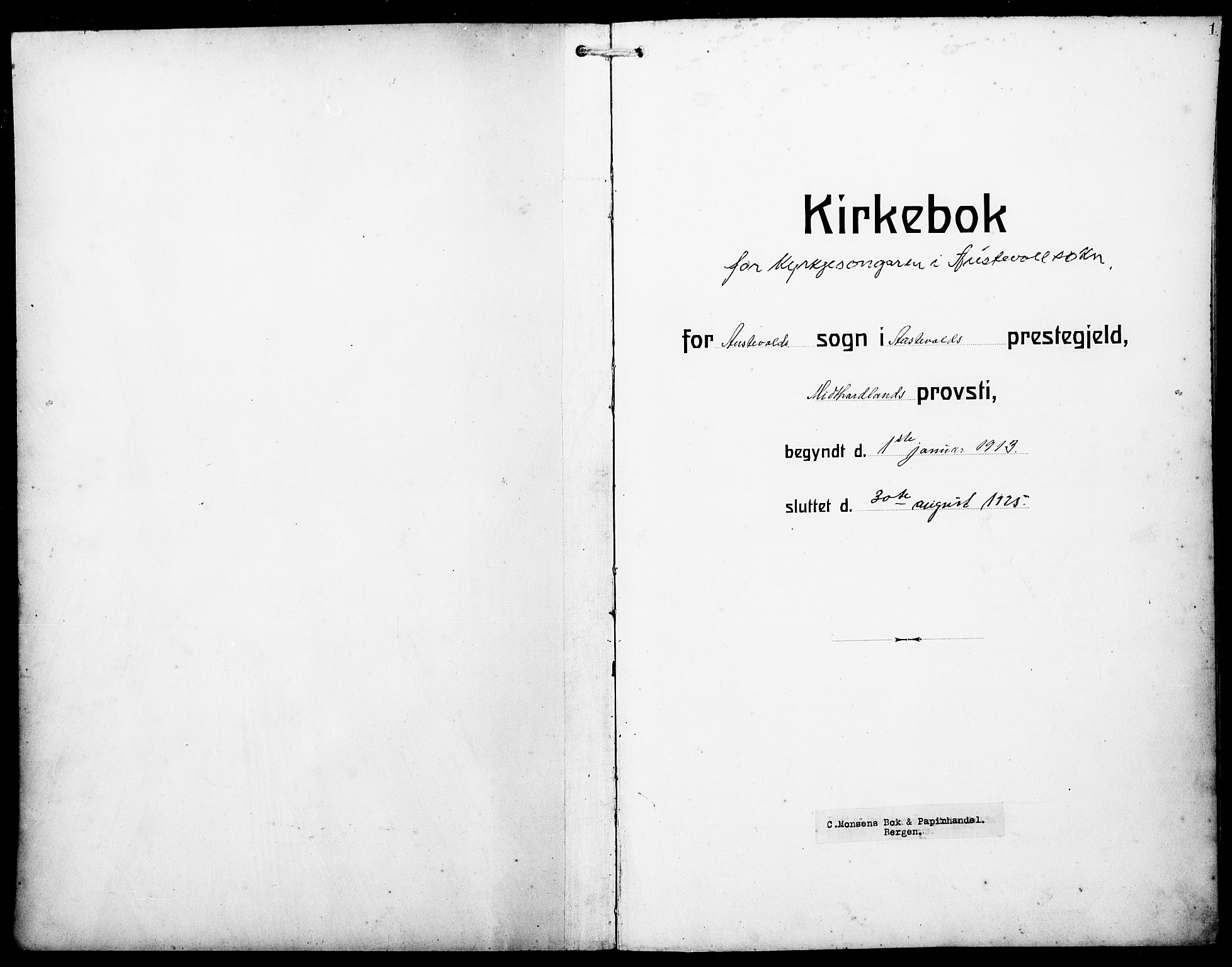 Austevoll Sokneprestembete, SAB/A-74201/H/Hab: Klokkerbok nr. A 5, 1913-1925, s. 1