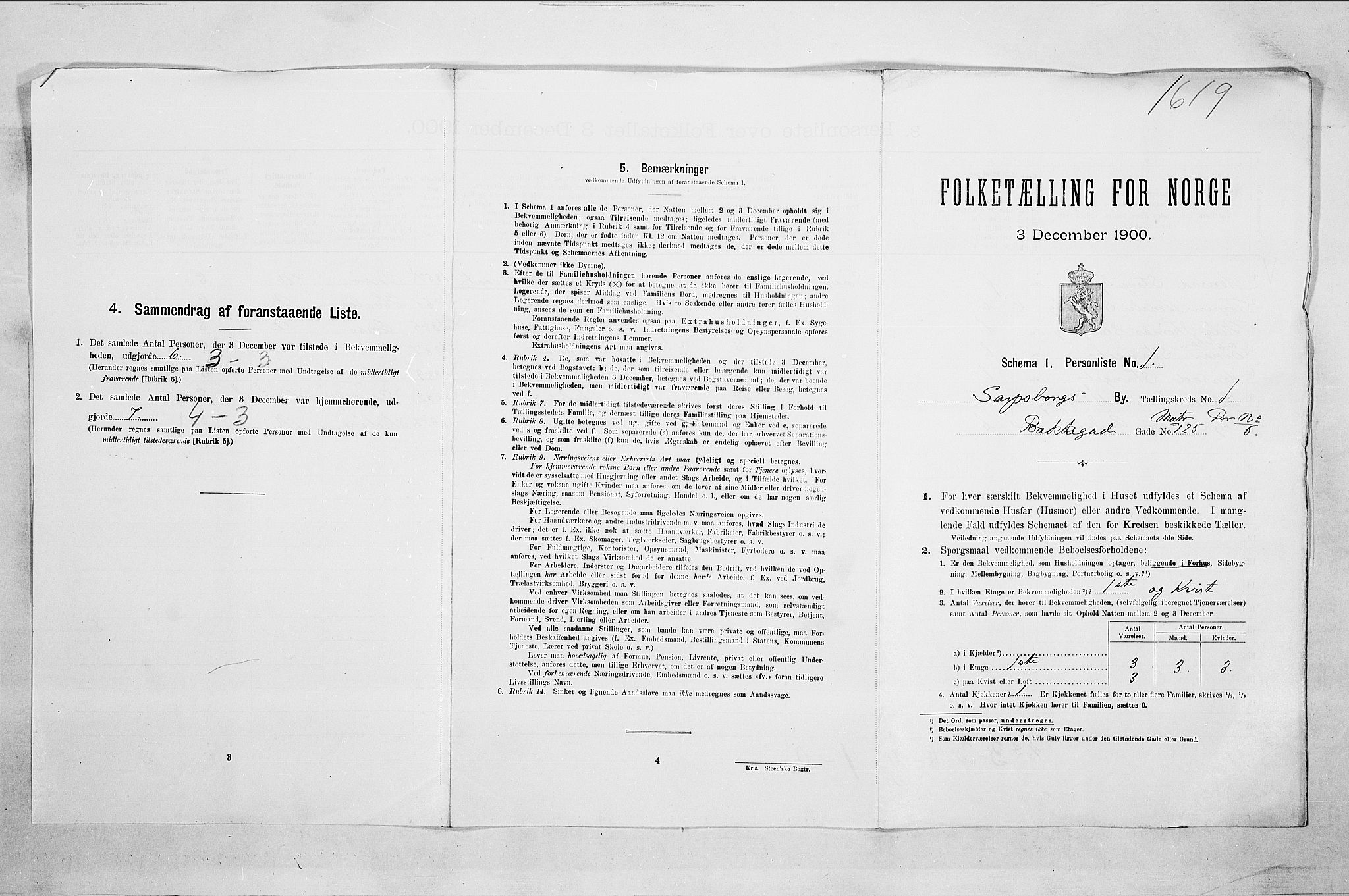 SAO, Folketelling 1900 for 0102 Sarpsborg kjøpstad, 1900