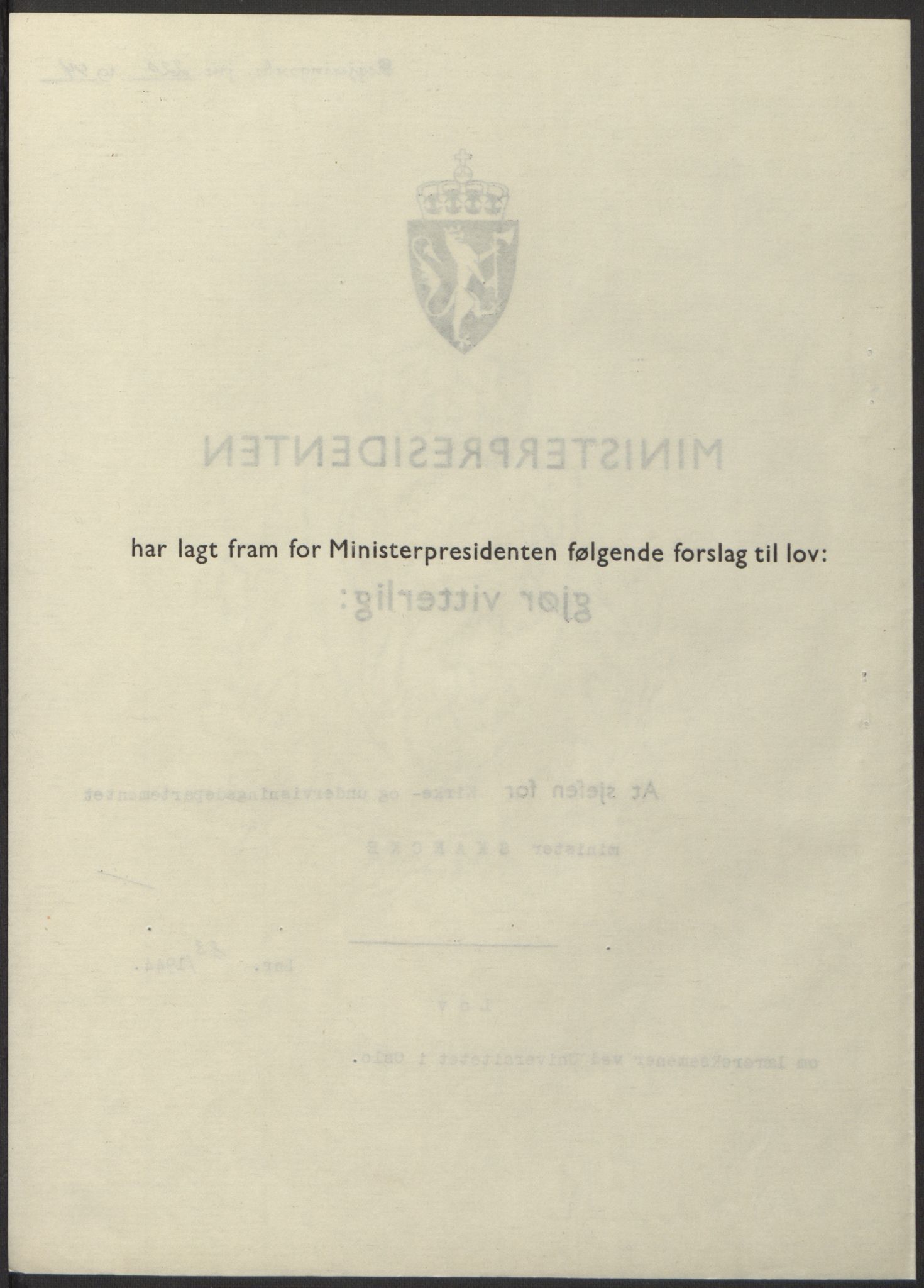NS-administrasjonen 1940-1945 (Statsrådsekretariatet, de kommisariske statsråder mm), RA/S-4279/D/Db/L0100: Lover, 1944, s. 391