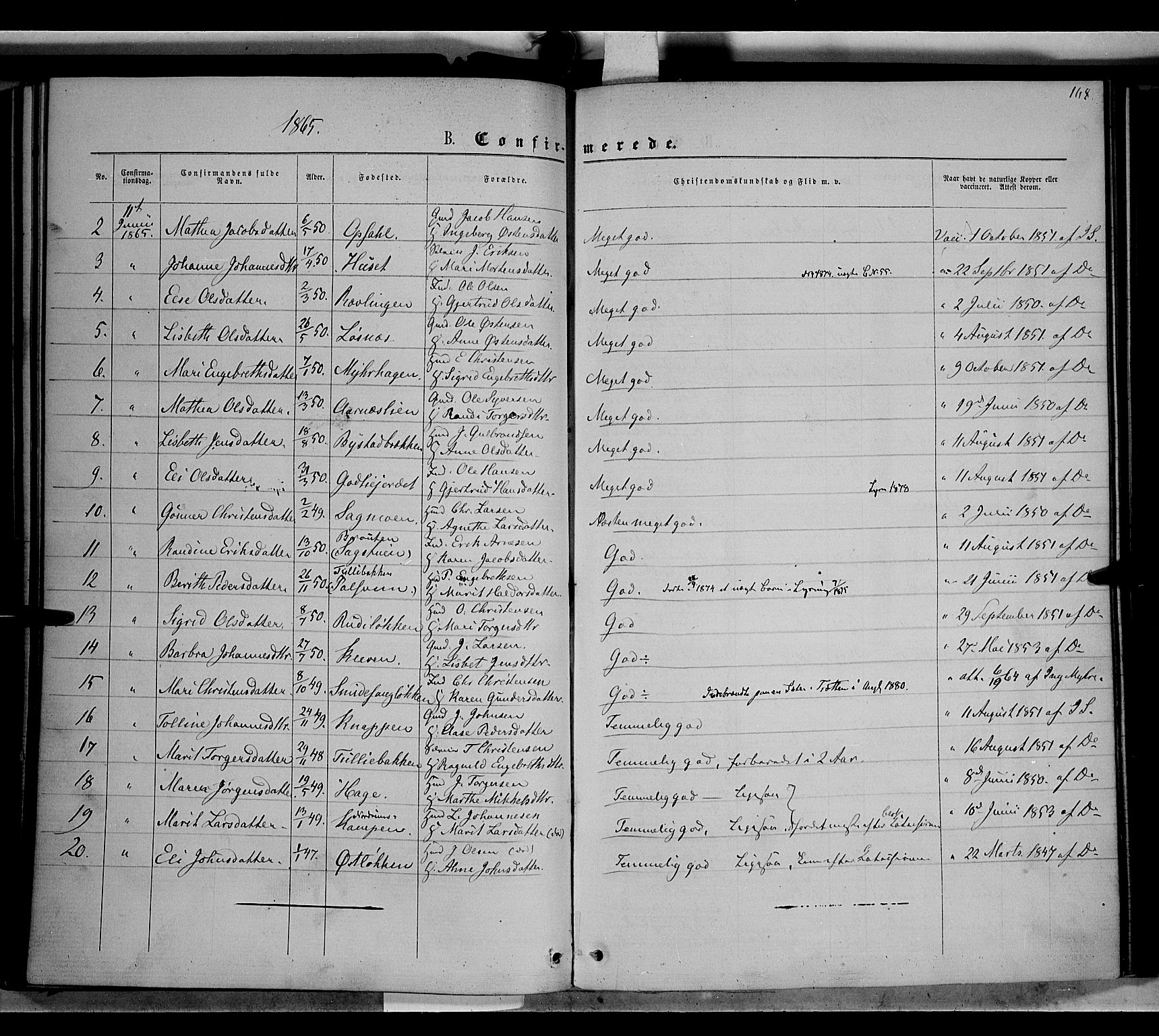 Ringebu prestekontor, AV/SAH-PREST-082/H/Ha/Haa/L0007: Ministerialbok nr. 7, 1860-1877, s. 168